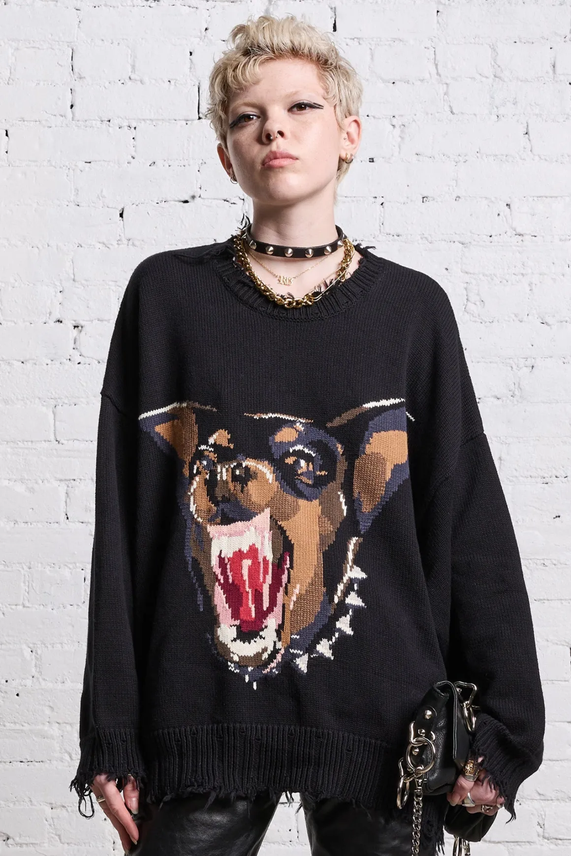 Women R13 Sweaters*ANGRY CHIHUAHUA OVERSIZED SWEATER - BLACK