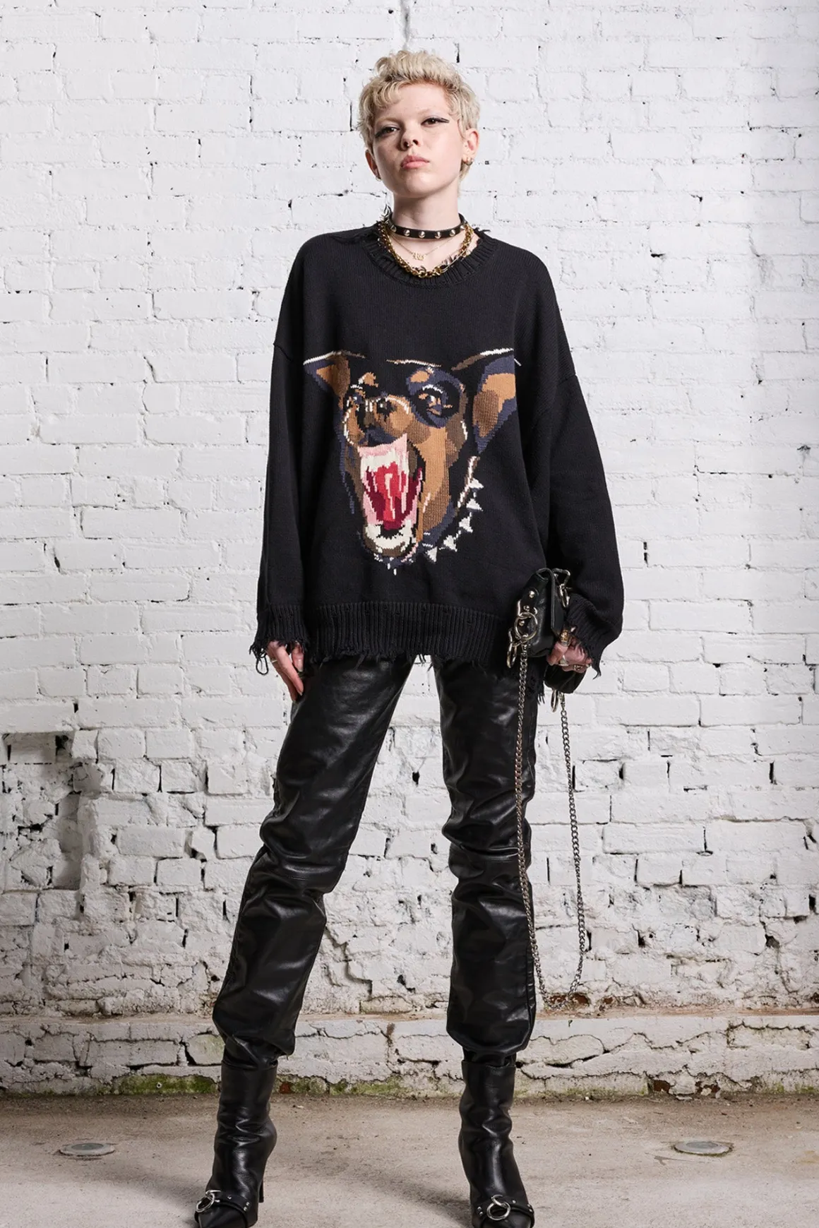 Women R13 Sweaters*ANGRY CHIHUAHUA OVERSIZED SWEATER - BLACK