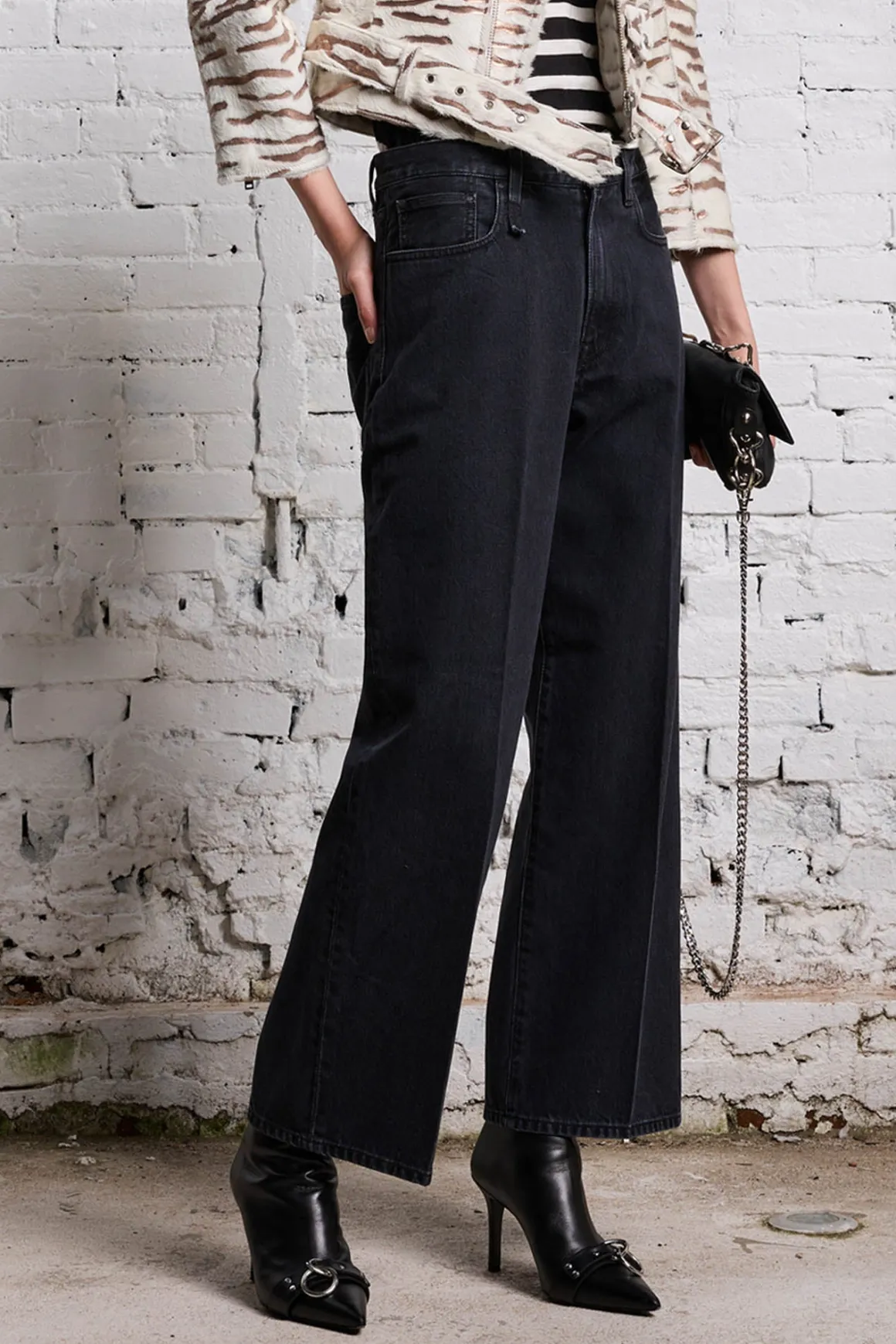 Women R13 Wide Leg*ANKLED D'ARCY JEAN - ONYX BLACK