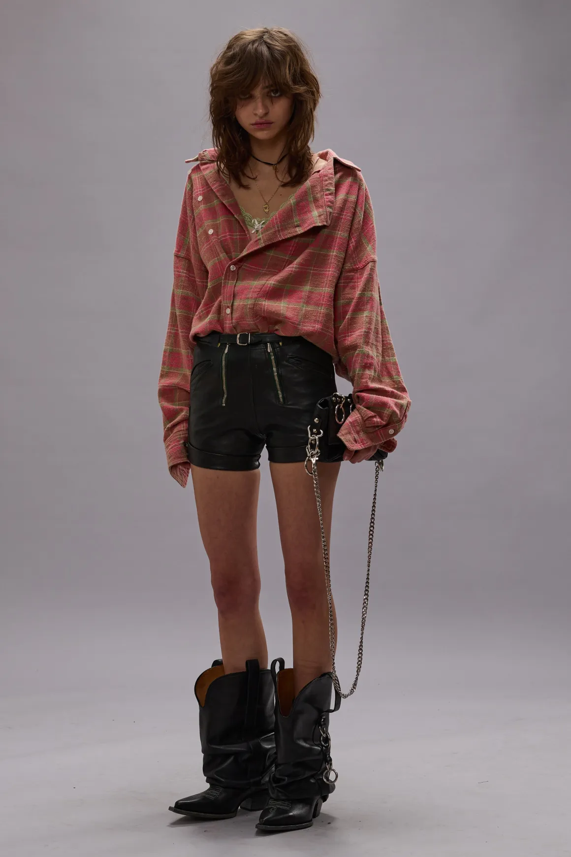 Women R13 Tops*ASYMMETRICAL SHIRT - PINK PLAID