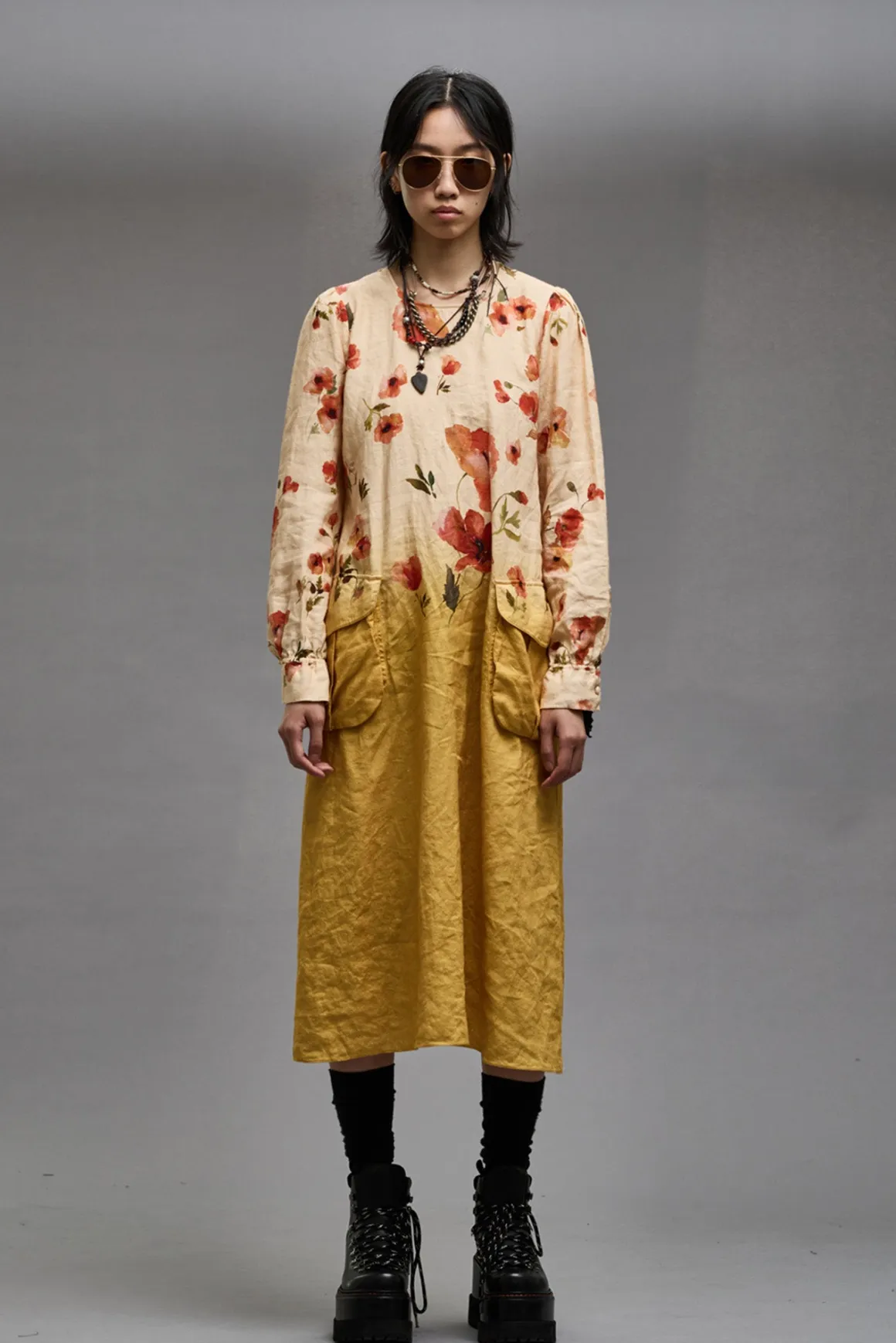 Women R13 Dresses & Skirts*BELLOW POCKET DRESS - YELLOW POPPY PRINT