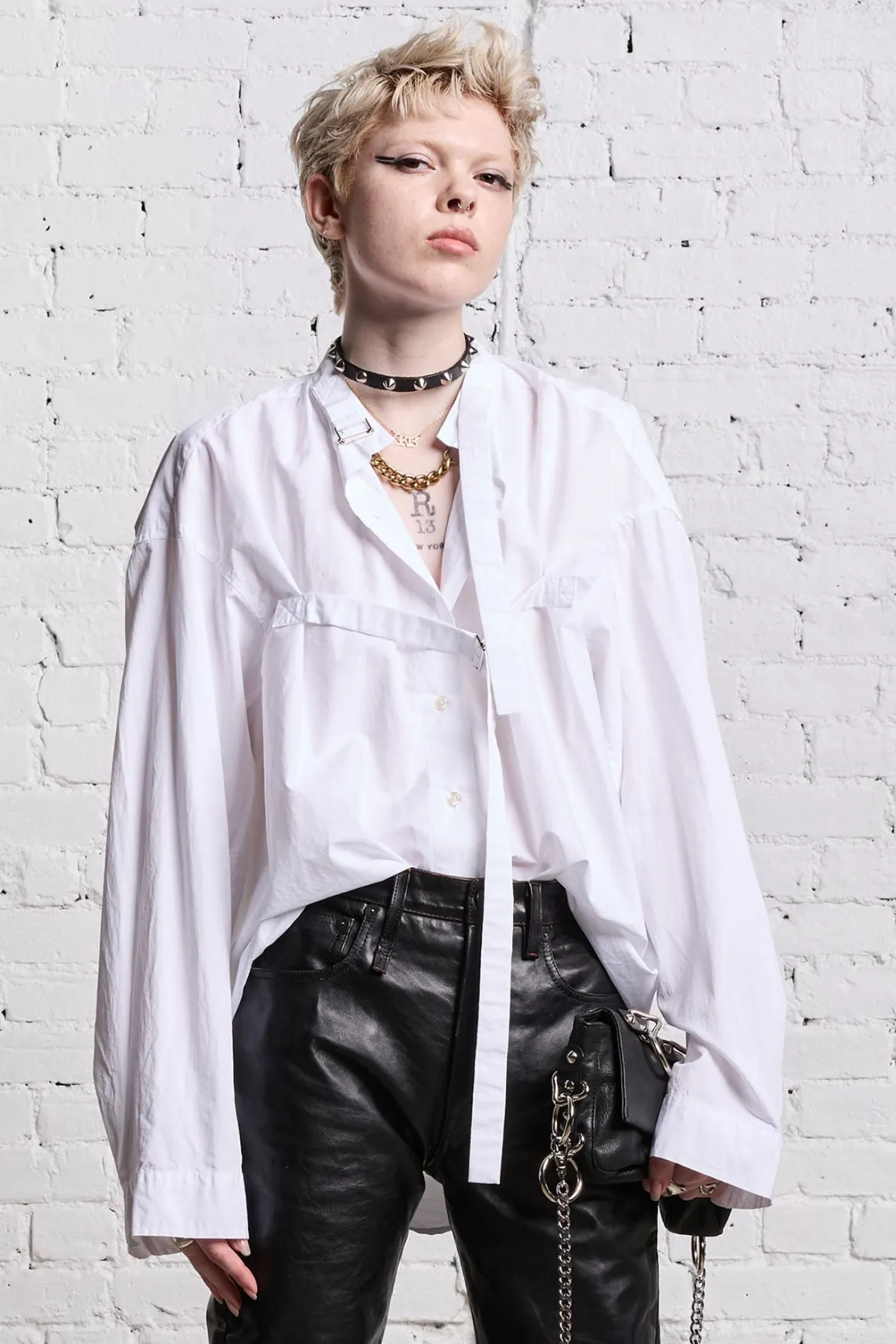 Women R13 Tops*BELTED BUTTON-UP -