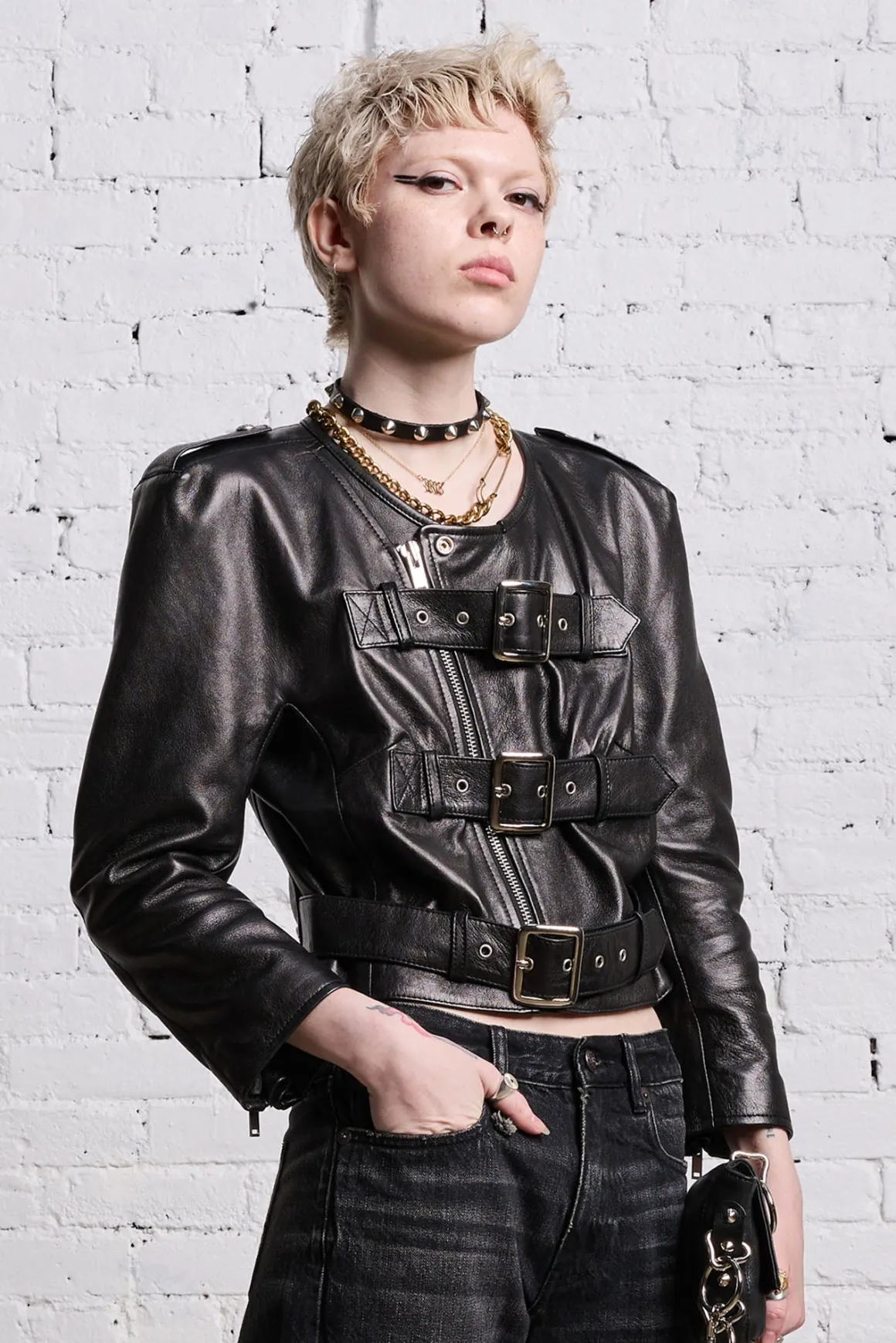 Women R13 Jackets & Coats*BELTED MOTORCYCLE JACKET - BLACK