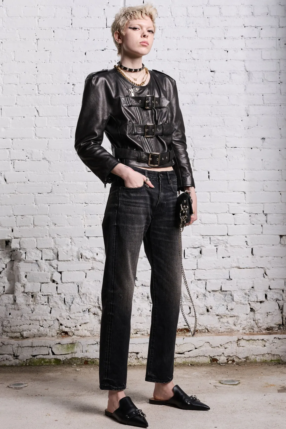 Women R13 Jackets & Coats*BELTED MOTORCYCLE JACKET - BLACK