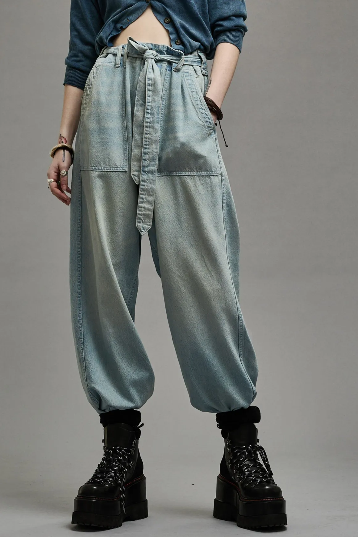 Women R13 Wide Leg*BELTED VENTI UTILITY PANT - LENNON BLUE