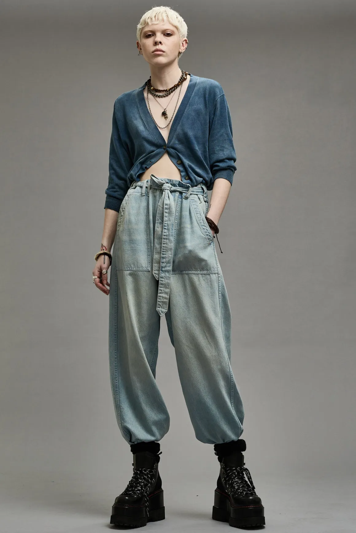 Women R13 Wide Leg*BELTED VENTI UTILITY PANT - LENNON BLUE