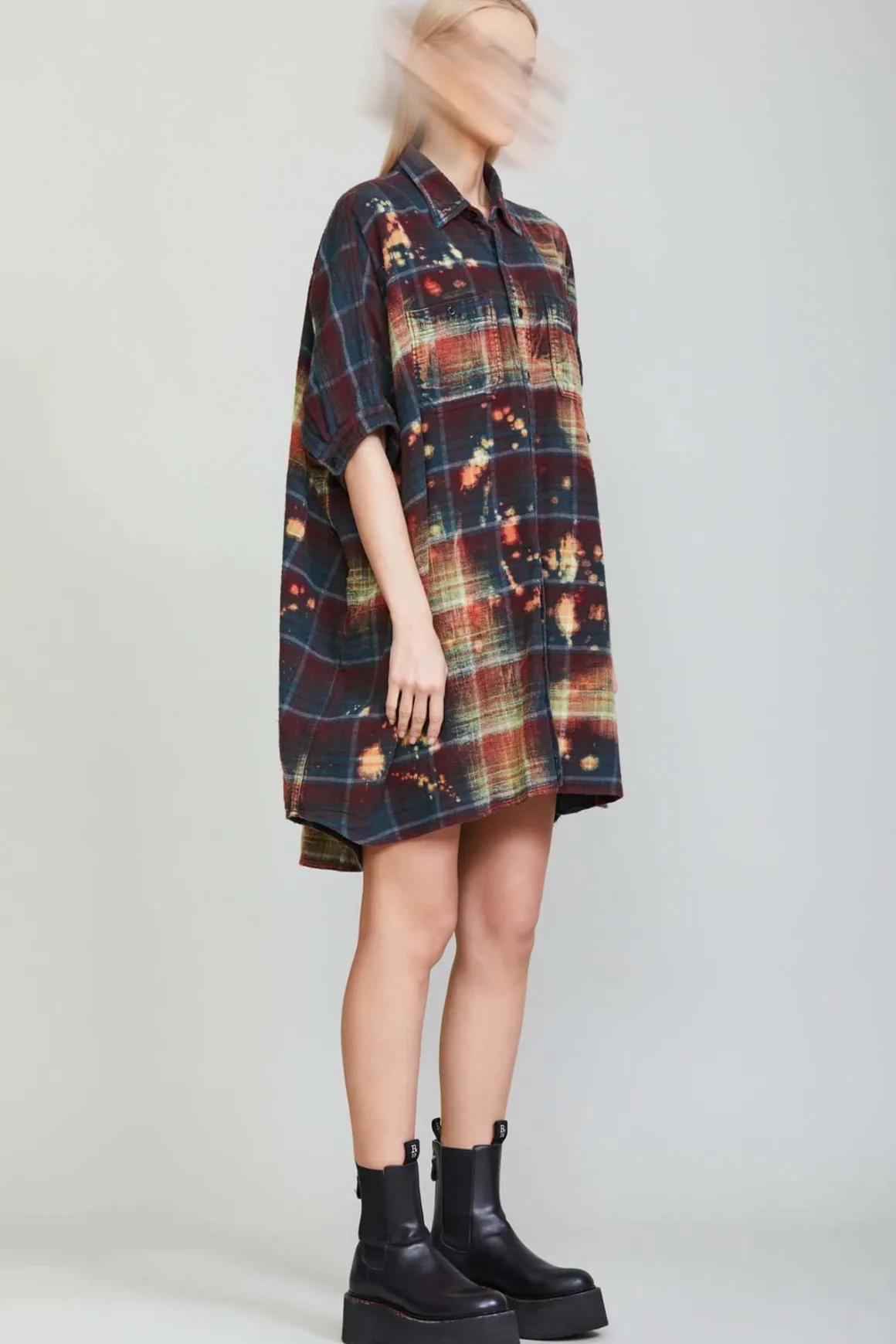 Women R13 Dresses & Skirts*BLEACHED PLAID OVERSIZED BOXY SHIRTDRESS