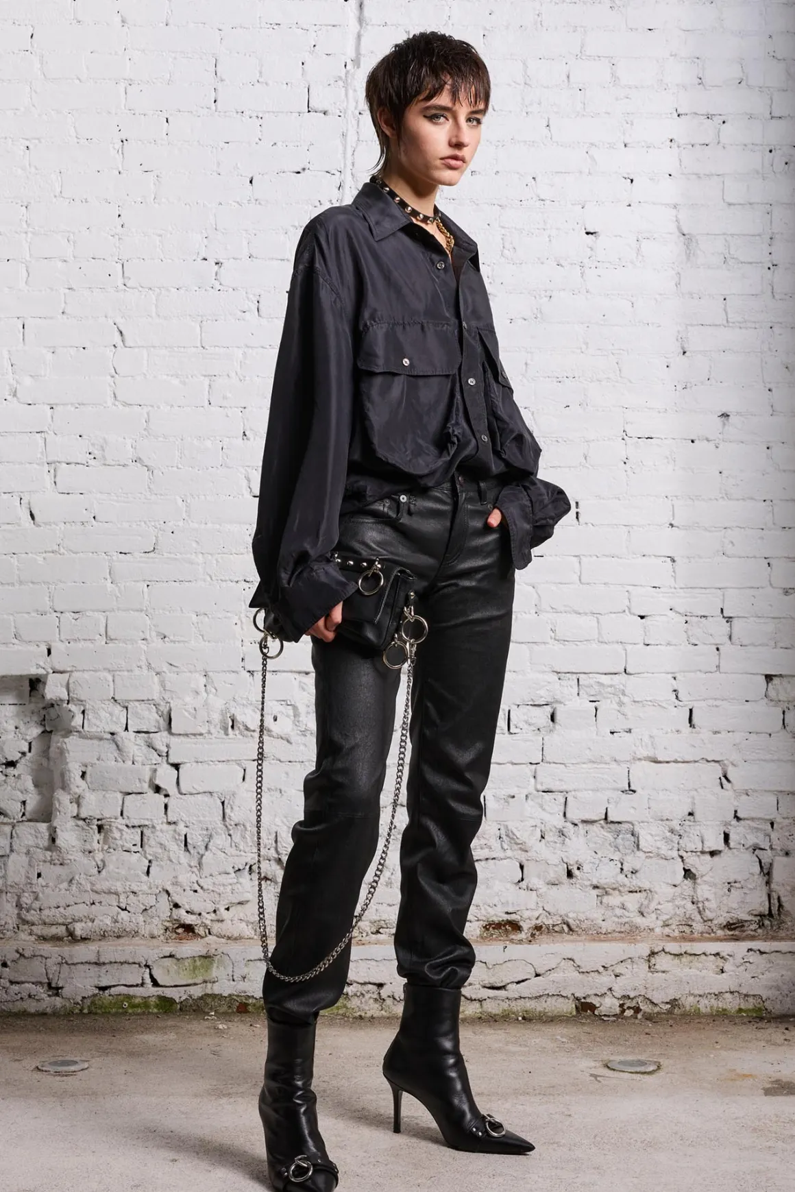 Women/BOY R13 Boy Straight*BOY STRAIGHT LEATHER PANT - BLACK