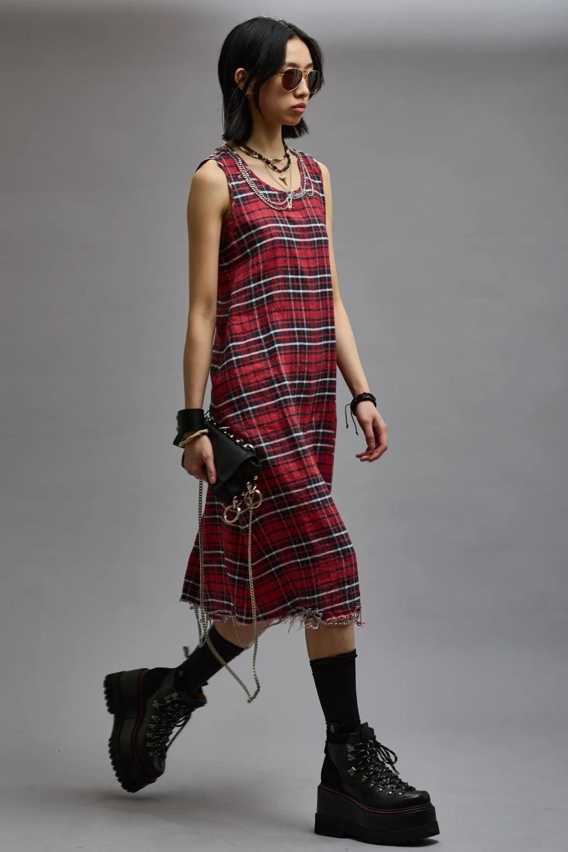 Women R13 Dresses & Skirts*CHAIN EMBELLISHED MIDI - RED PLAID