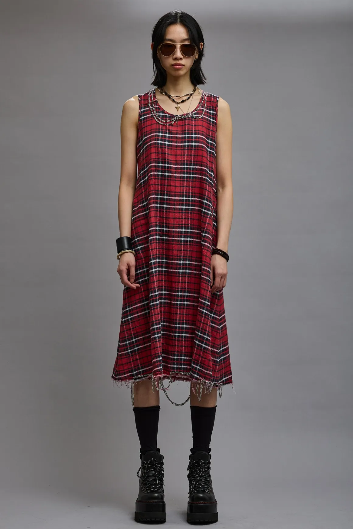 Women R13 Dresses & Skirts*CHAIN EMBELLISHED MIDI - RED PLAID