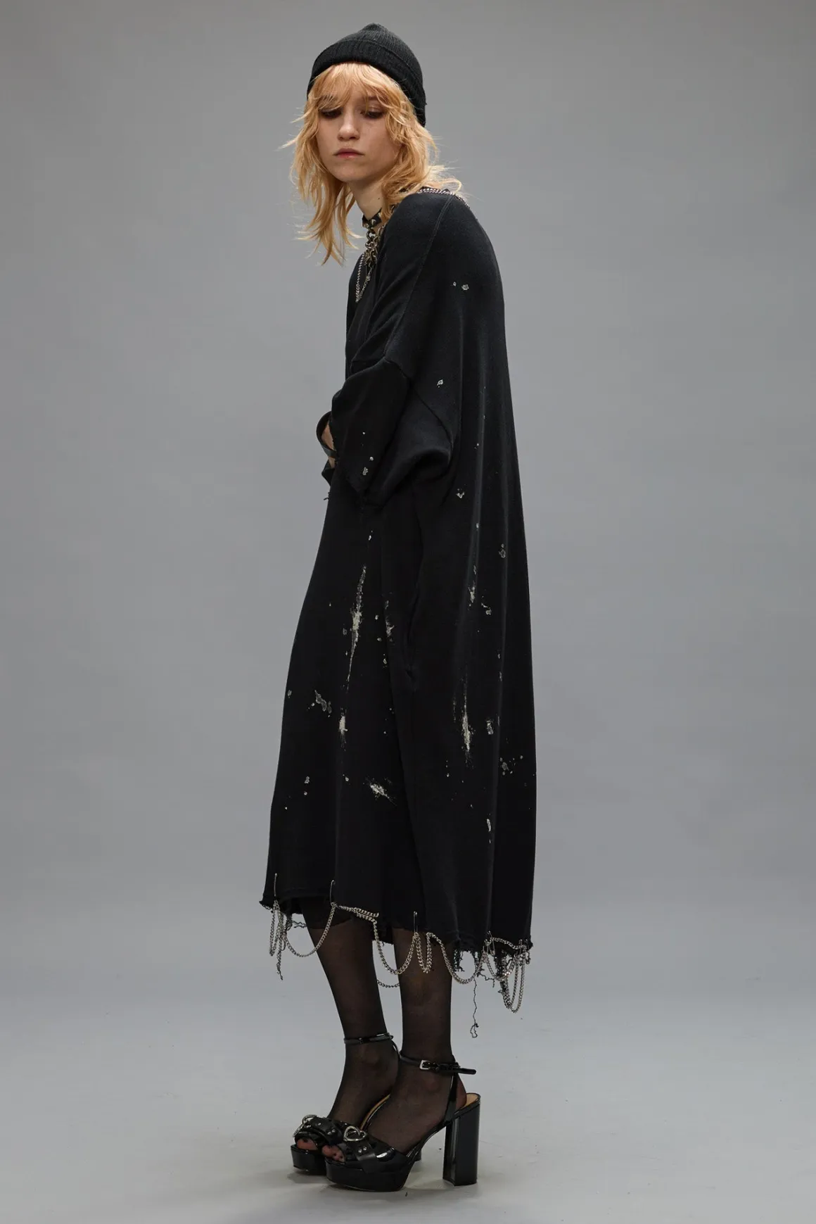 Women R13 Tops*CHAIN EMBELLISHED SHIRTDRESS - SPLATTERED BLACK