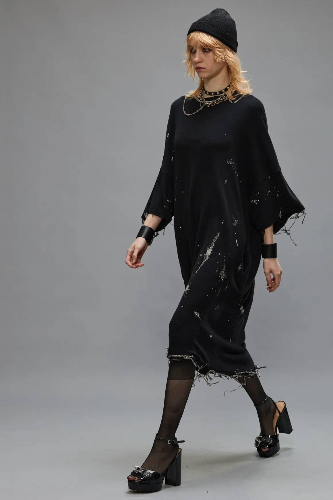 Women R13 Tops*CHAIN EMBELLISHED SHIRTDRESS - SPLATTERED BLACK