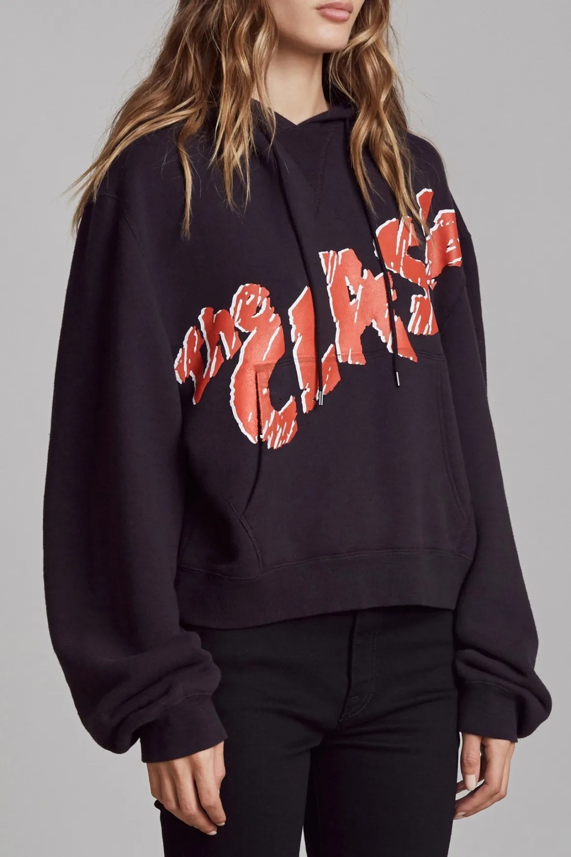 Women R13 Tops*CLASH CROPPED HOODIE - WASHED BLACK