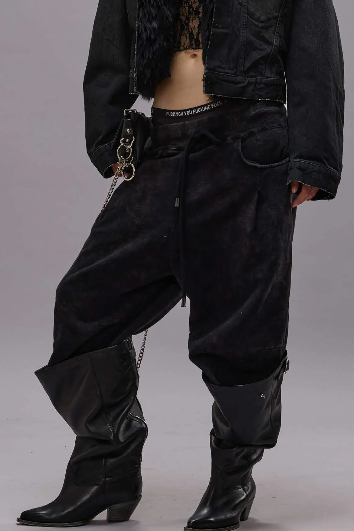 Women R13 Pants & Shorts*CROPPED PLEATED SWEATPANT - ACID BLACK