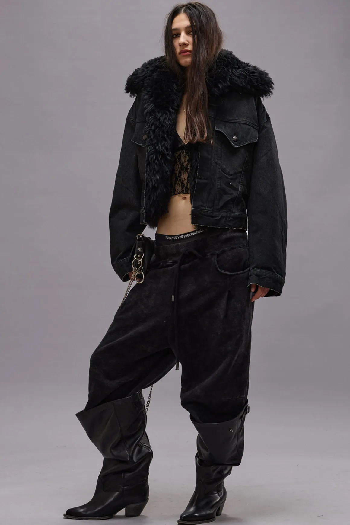 Women R13 Pants & Shorts*CROPPED PLEATED SWEATPANT - ACID BLACK