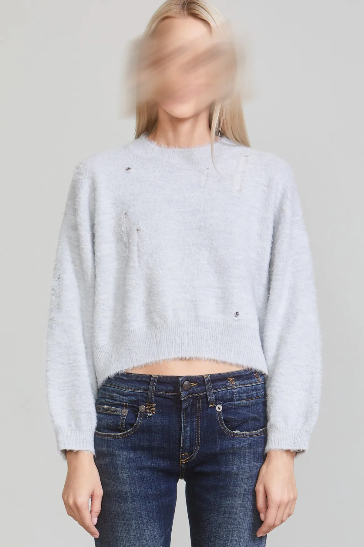 Women R13 Sweaters*CROPPED SHAGGY OVERSIZED SWEATER - HEATHER GREY