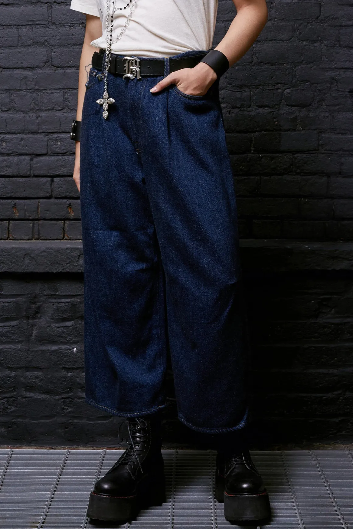 Women R13 Wide Leg*CROPPED WIDELEG JEAN - KOZE RINSED INDIGO