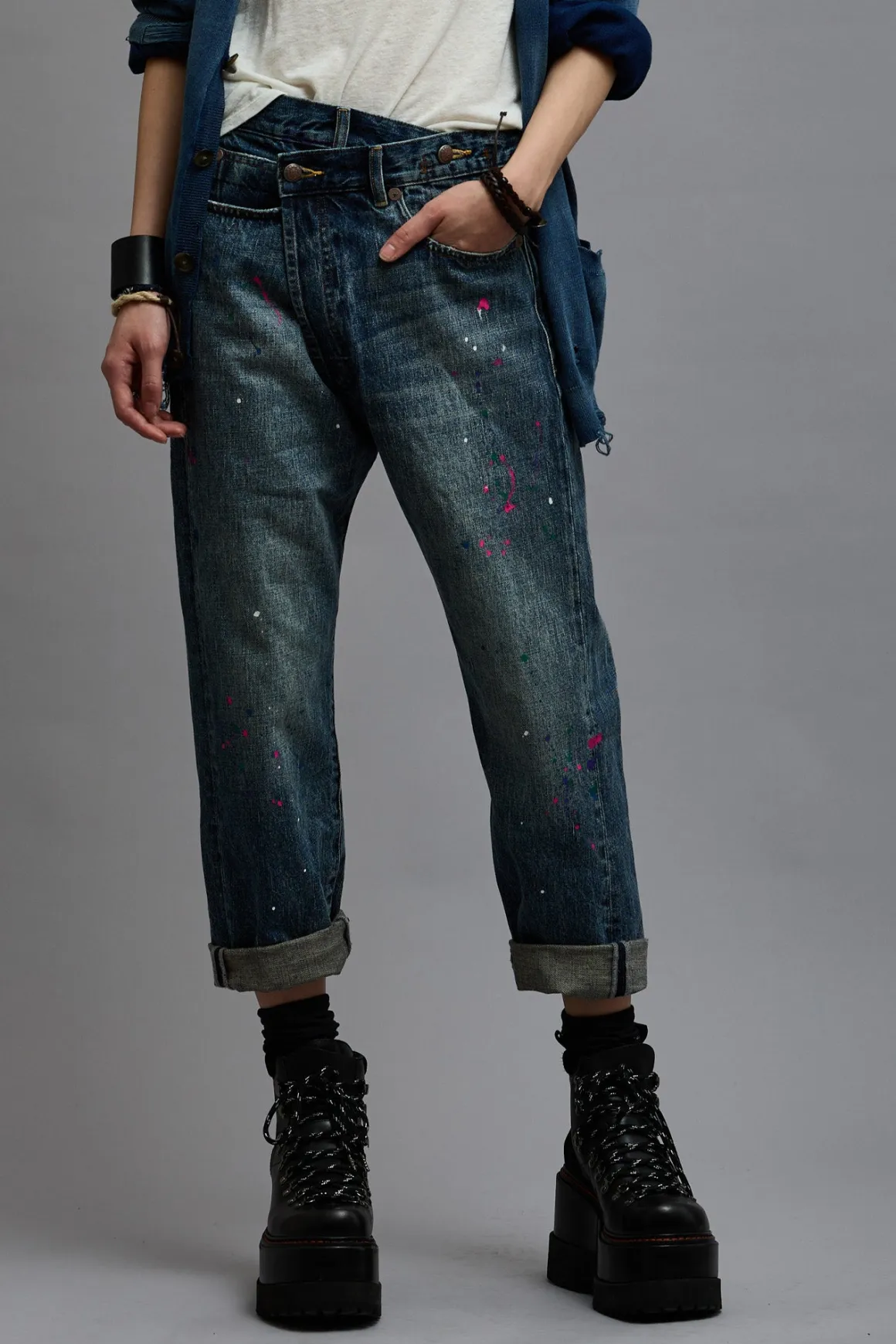 Women R13 Crossover*CROSSOVER JEAN - BEXLEY PAINT SPLATTER