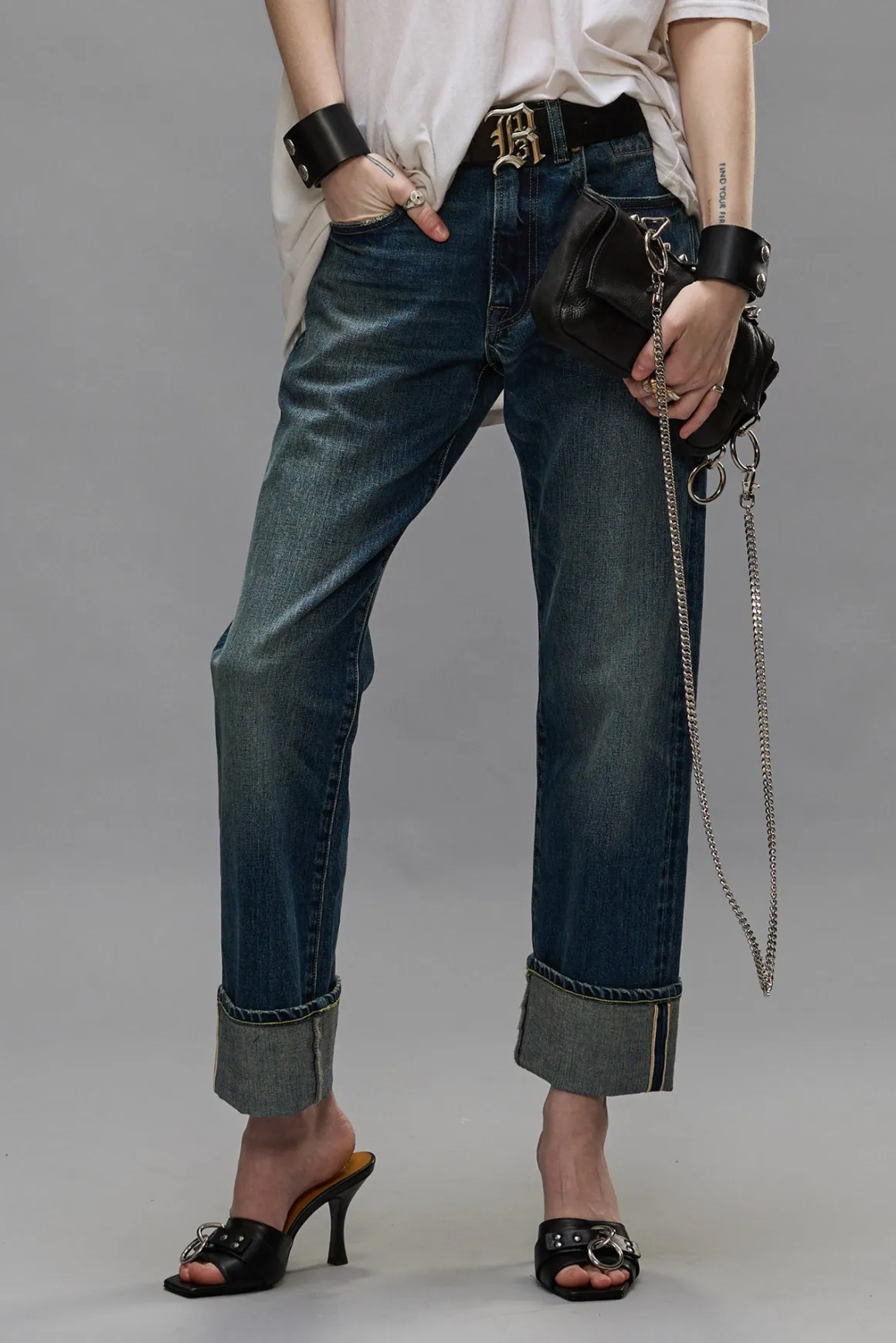 Women/BOY R13 Boyfriend*CUFFED ROMEO JEAN - CASLON SELVEDGE BLUE