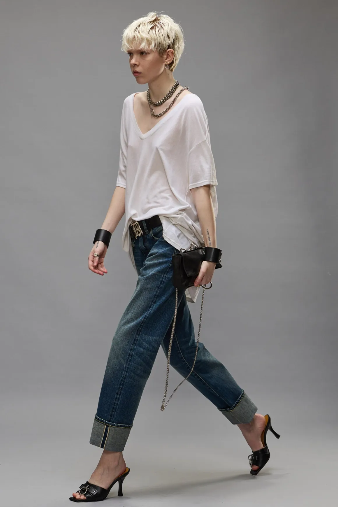 Women/BOY R13 Boyfriend*CUFFED ROMEO JEAN - CASLON SELVEDGE BLUE