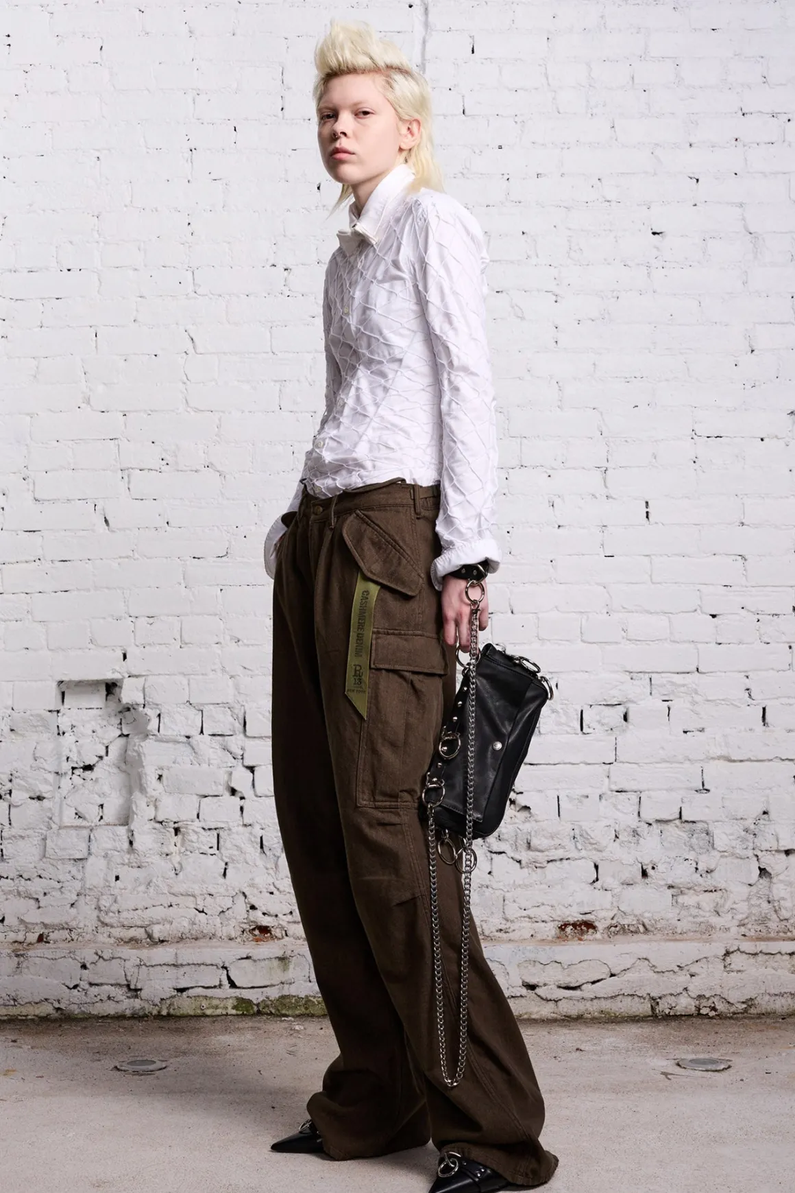 Women R13 Wide Leg*DAMON CARGO PANT - OLIVE CASHMERE DENIM