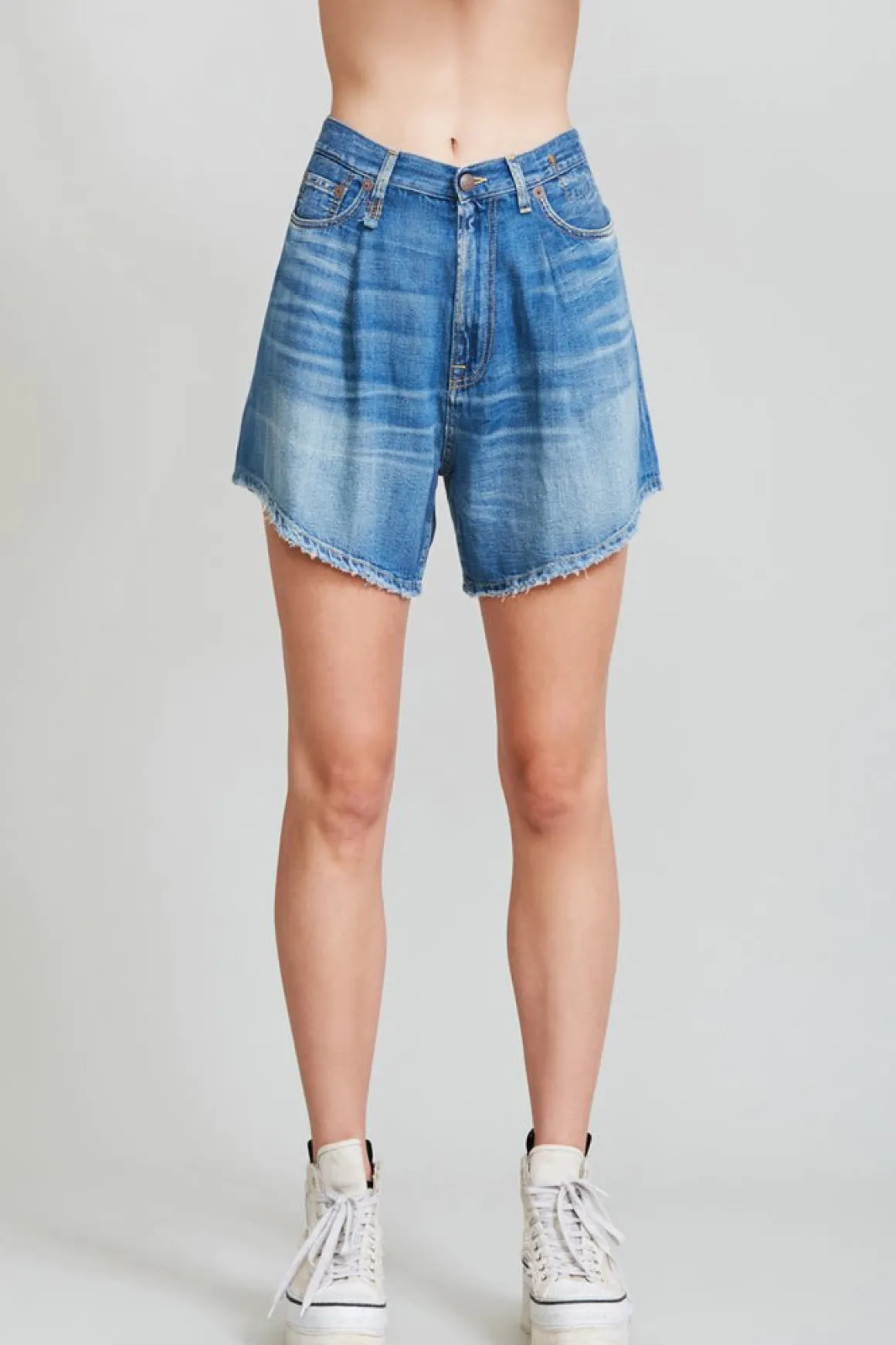 Women R13 Shorts/skirts*DAMON PLEATED SHORT - CLIFF LINEN INDIGO