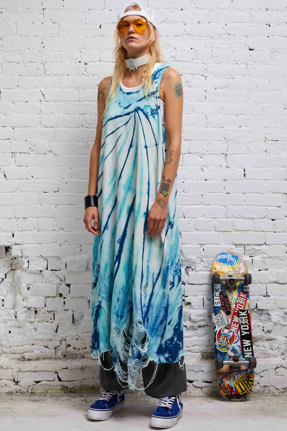 Women R13 Sweaters*DESTROYED KNIT TANK DRESS - BLUE TIE-DYE