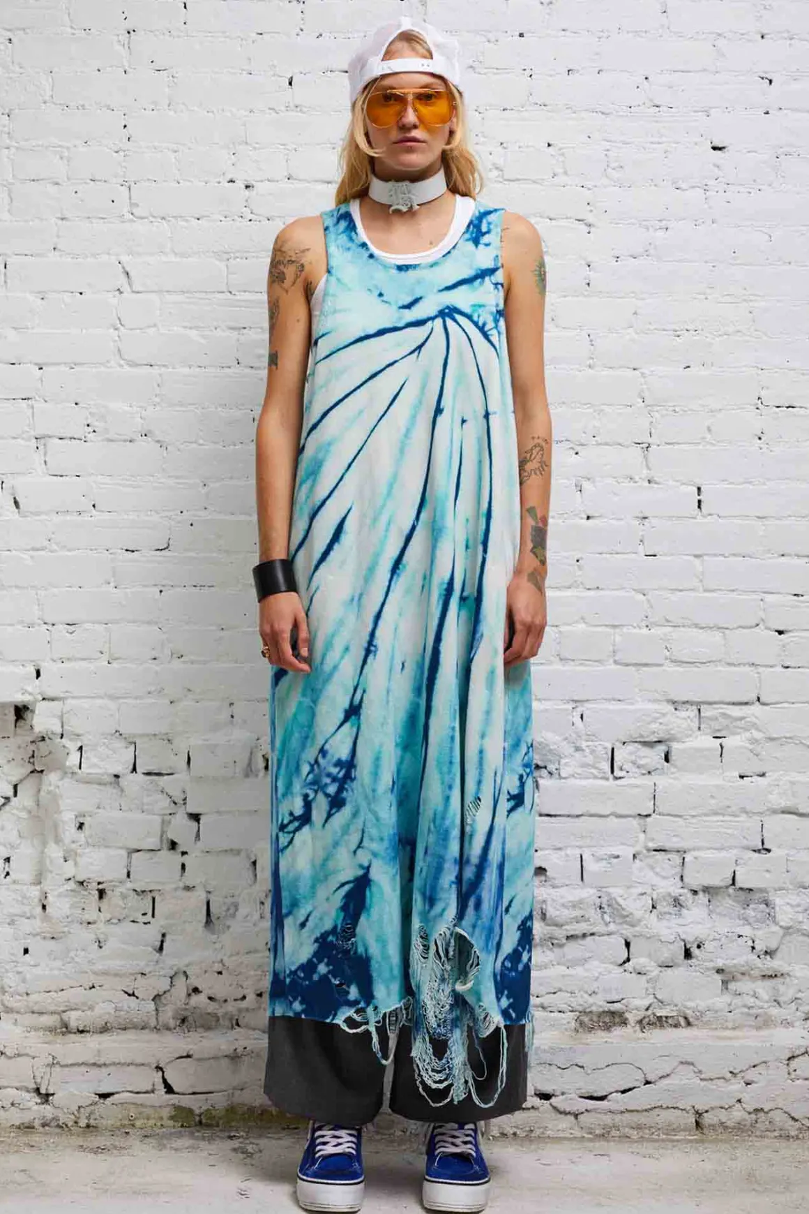 Women R13 Sweaters*DESTROYED KNIT TANK DRESS - BLUE TIE-DYE