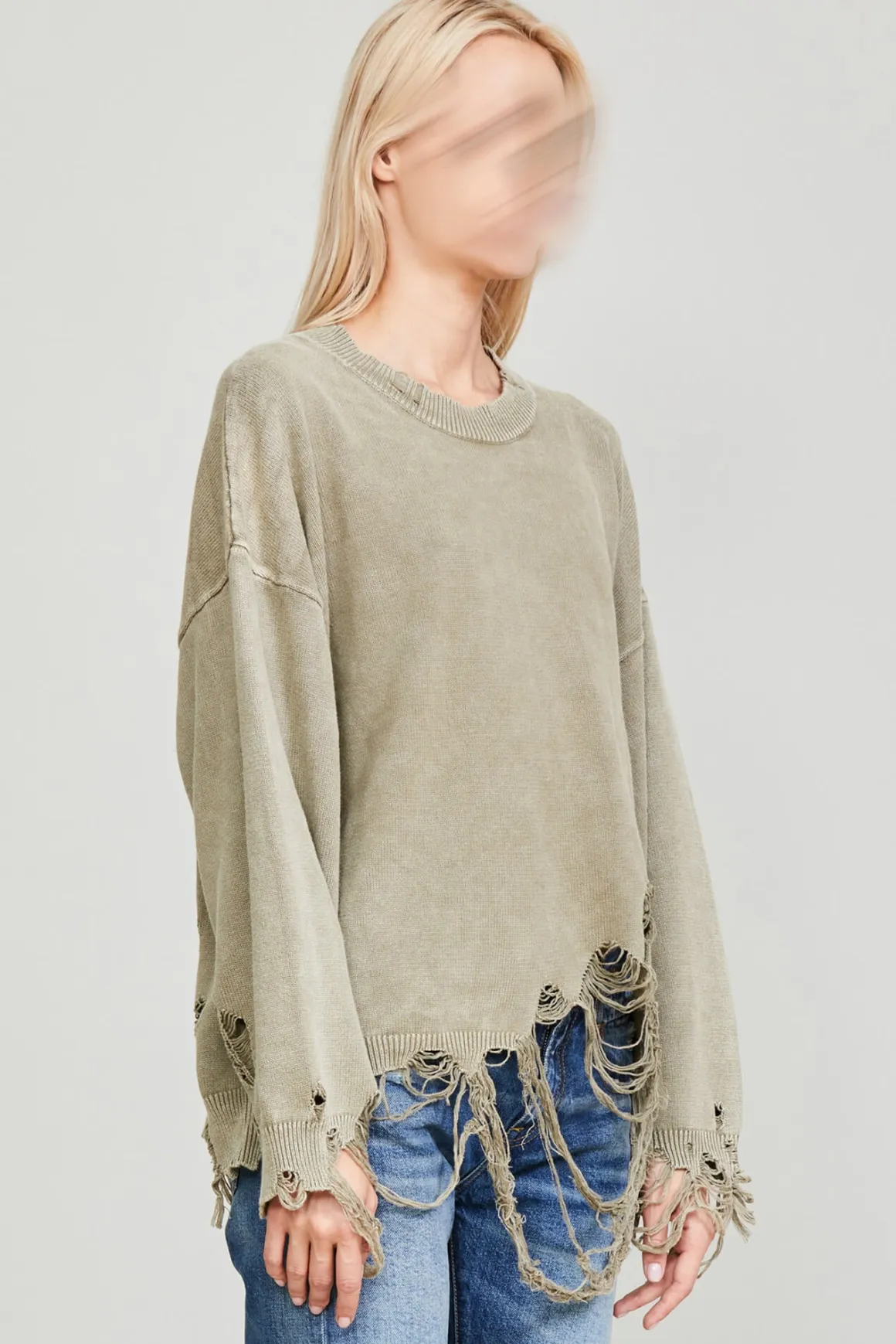 Women R13 Sweaters*DESTROYED OVERSIZED PULLOVER - LIGHT GREEN