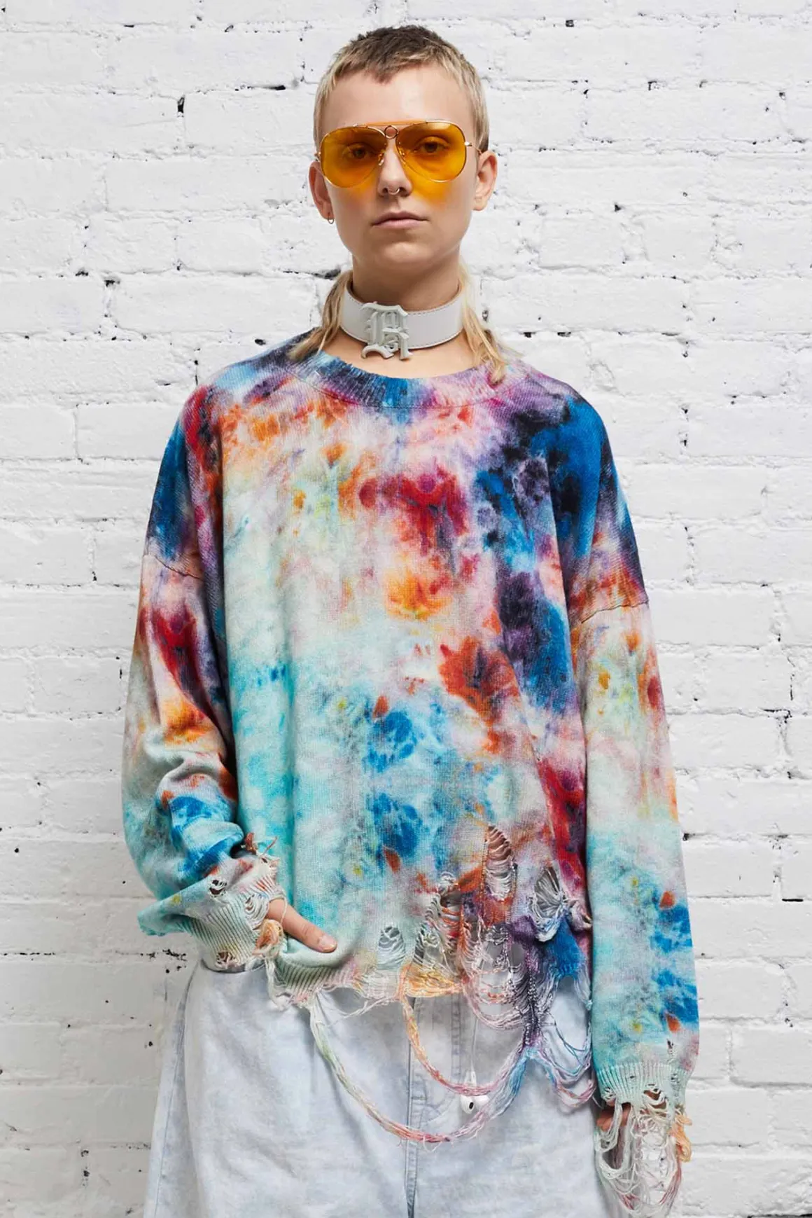 Women R13 Sweaters*DESTROYED OVERSIZED PULLOVER - PRINTED TIE-DYE