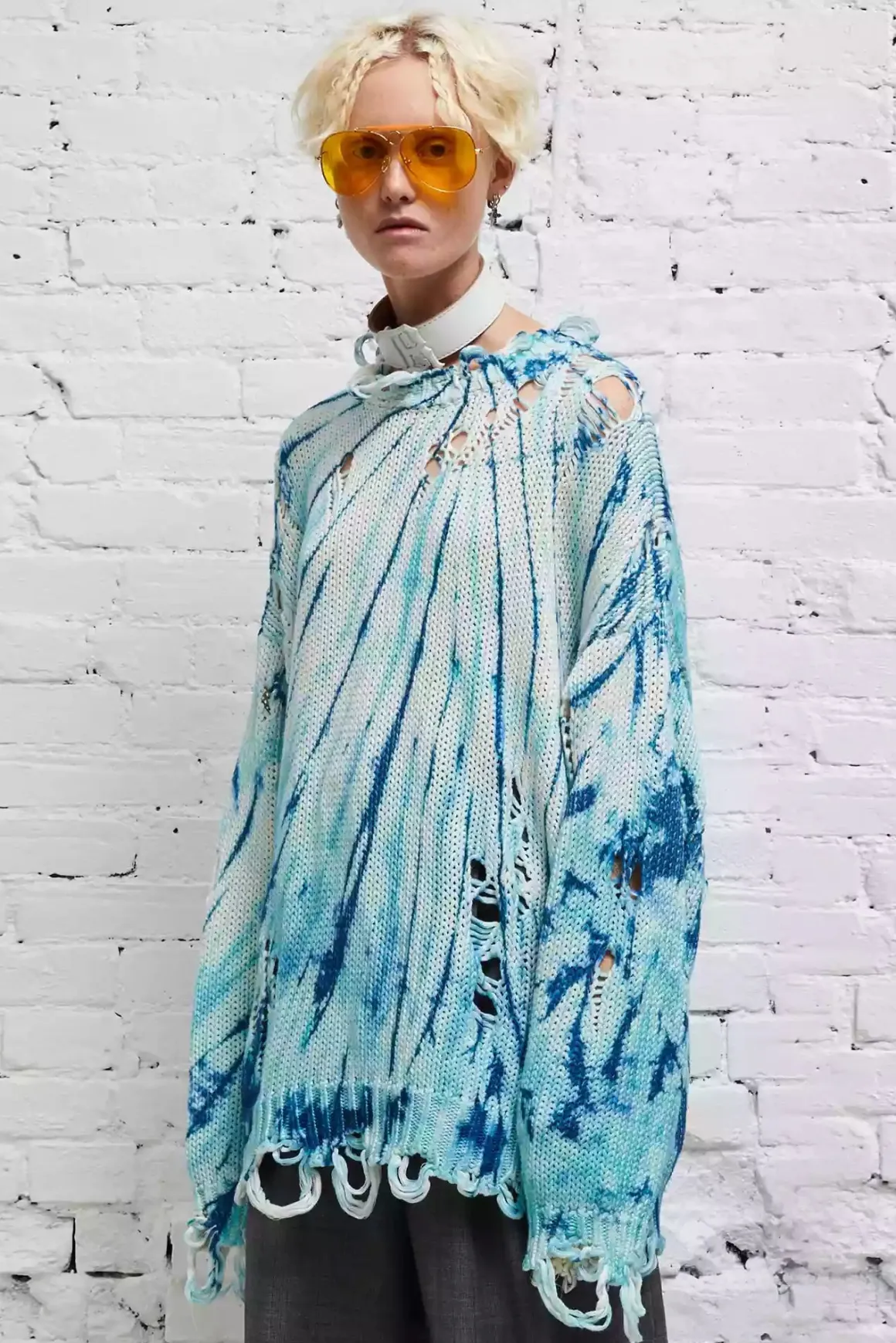 Women R13 Sweaters*DISTRESSED OVERSIZED PULLOVER - BLUE TIE-DYE