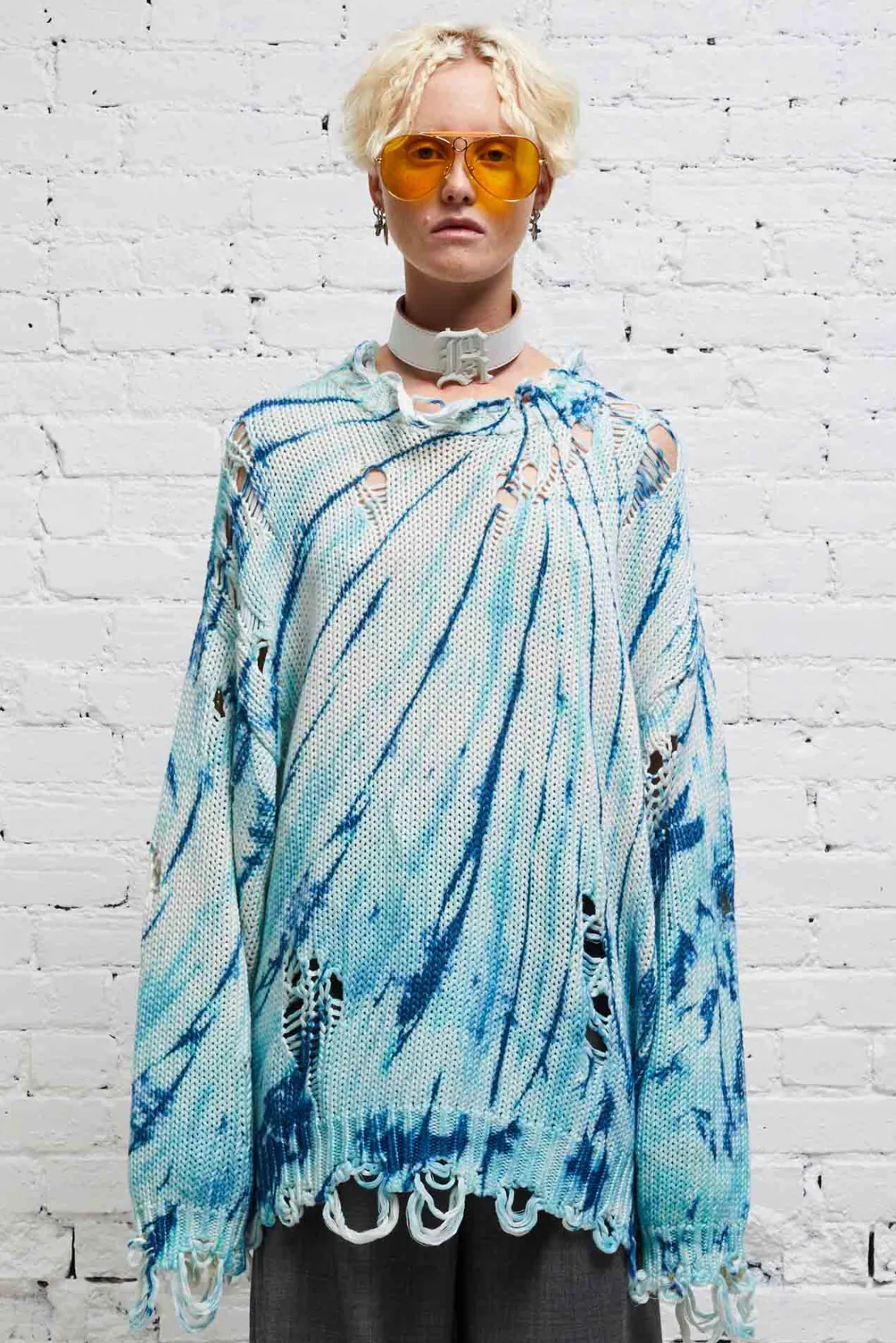 Women R13 Sweaters*DISTRESSED OVERSIZED PULLOVER - BLUE TIE-DYE