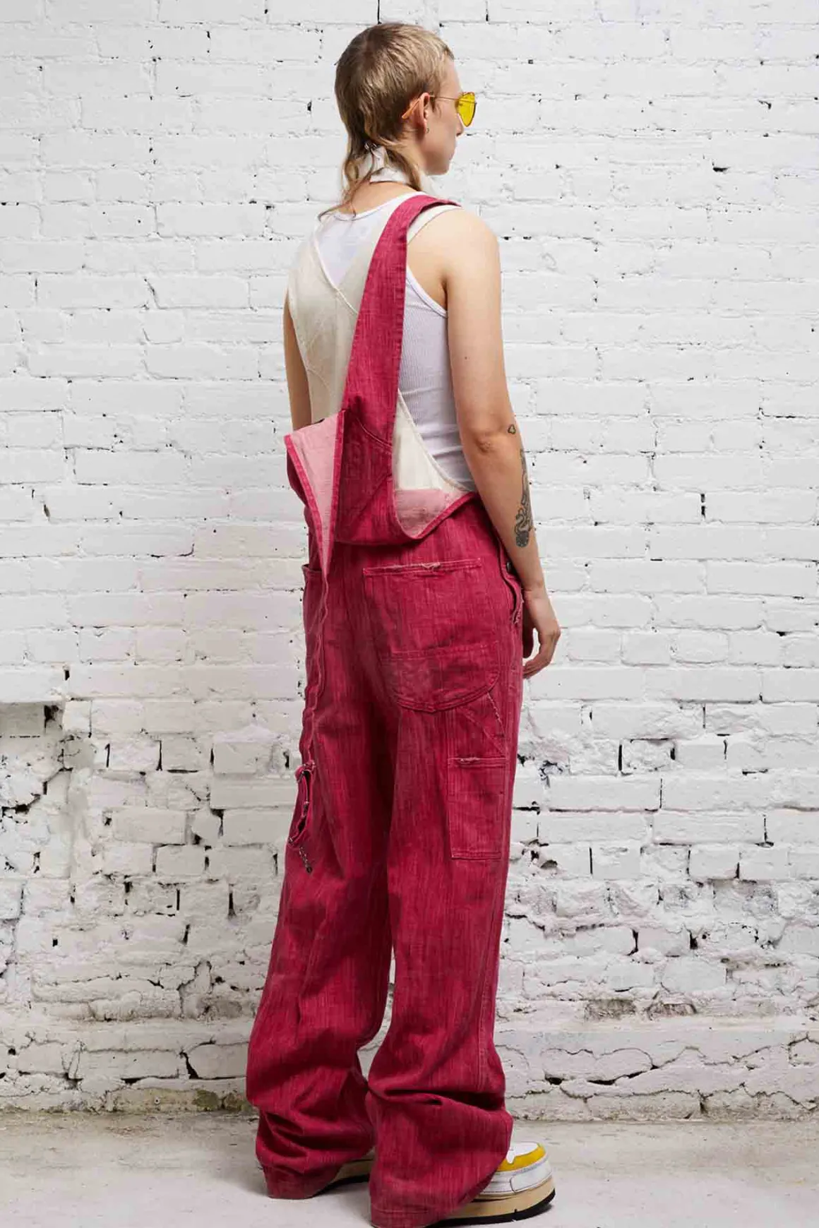 Women R13 Wide Leg*DOUBLE BIB DAMON OVERALL - VINTAGE PINK