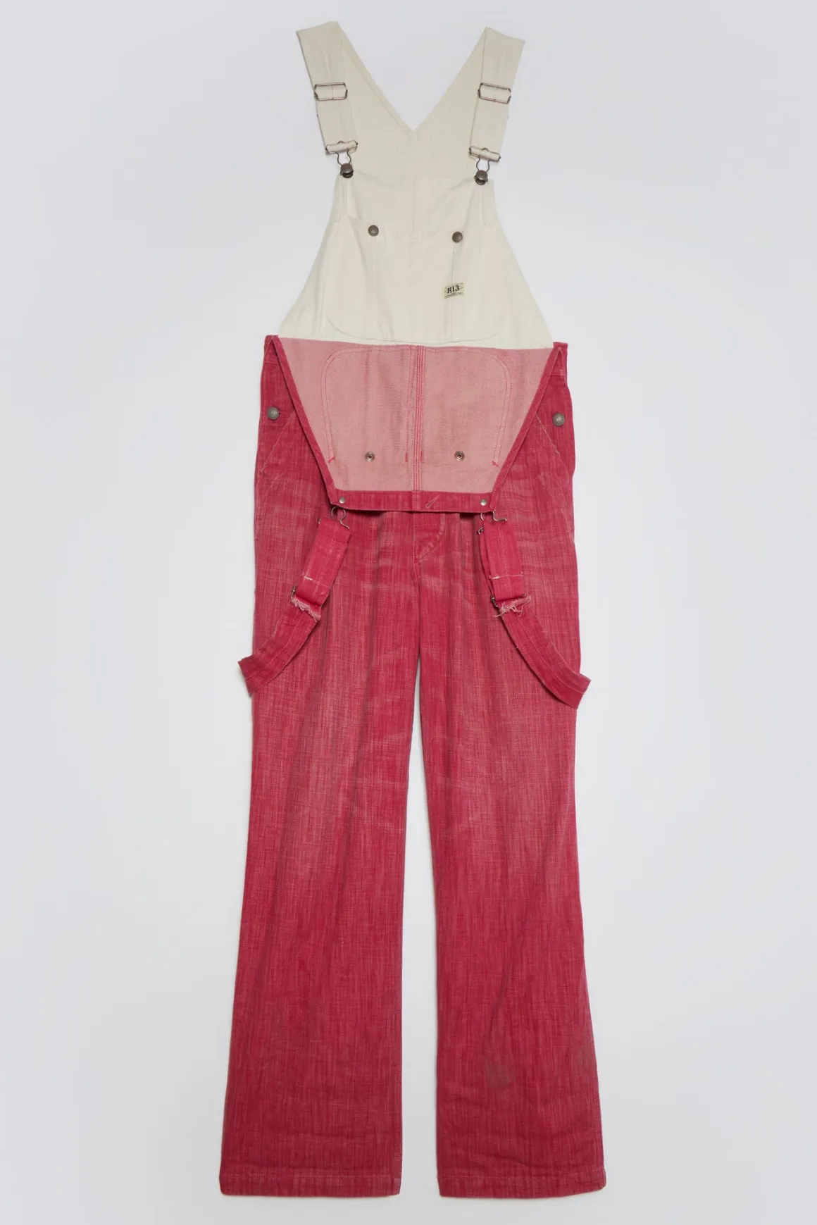 Women R13 Wide Leg*DOUBLE BIB DAMON OVERALL - VINTAGE PINK