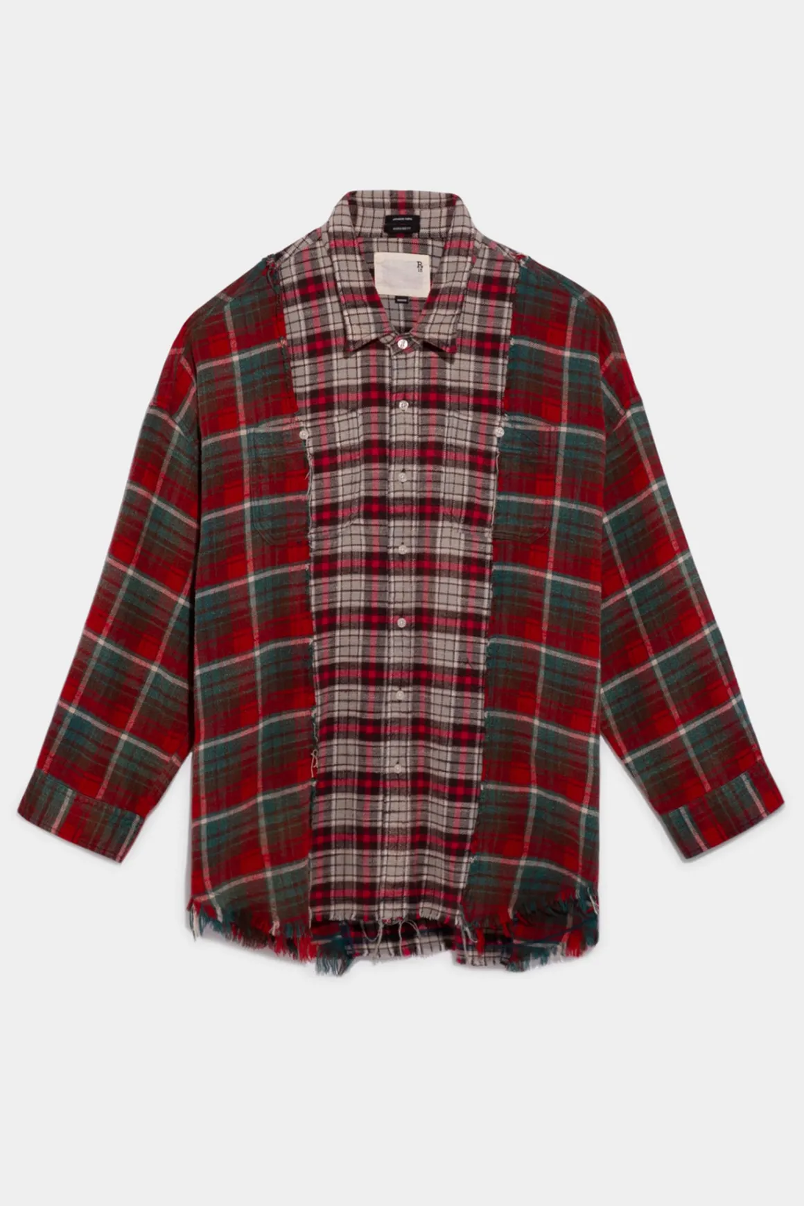 Women R13 Tops*DROP NECK COMBO WORK SHIRT - GREY AND BLUE PLAID