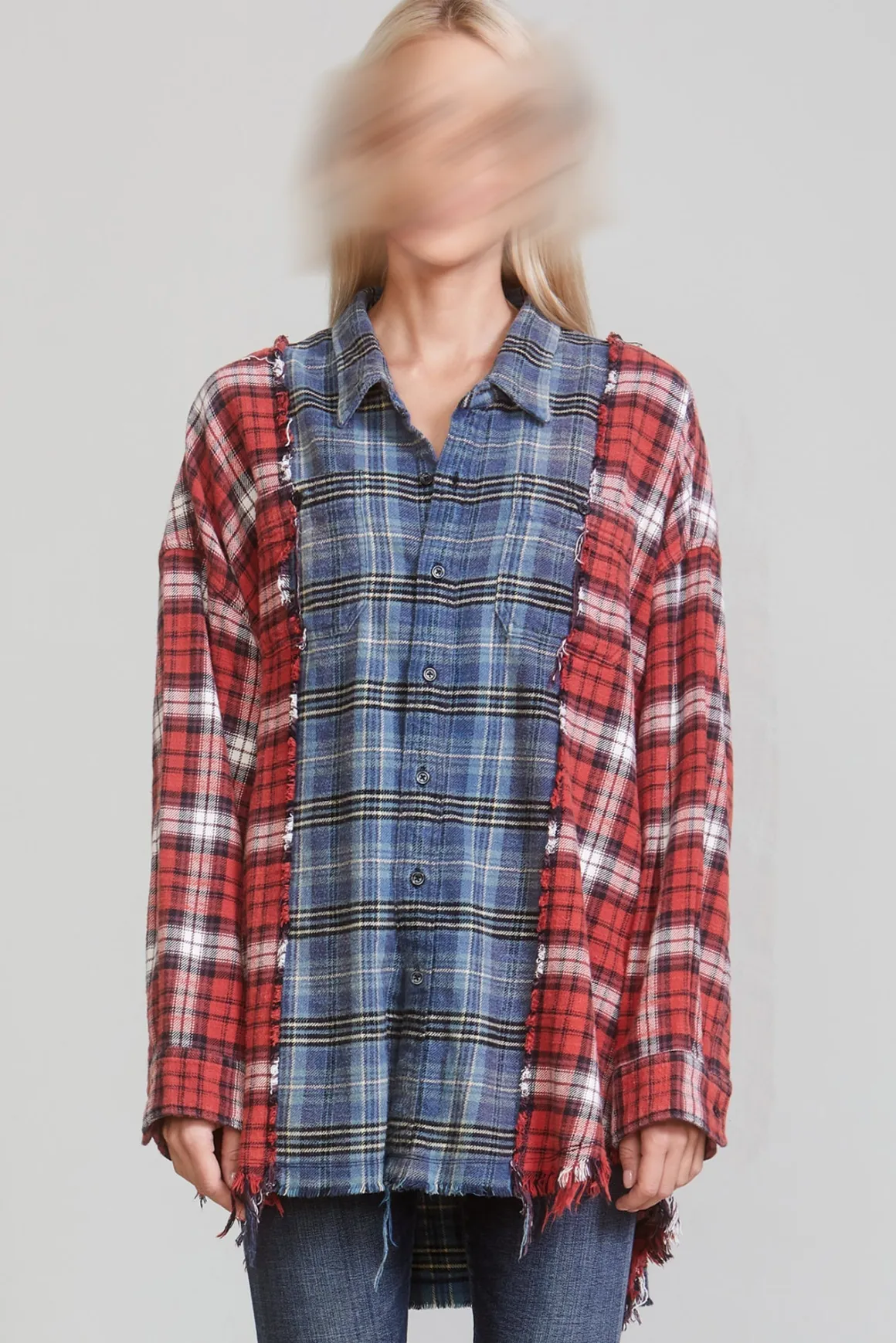 Women R13 Tops*DROP NECK COMBO WORK SHIRT - RED/BLUE PLAID