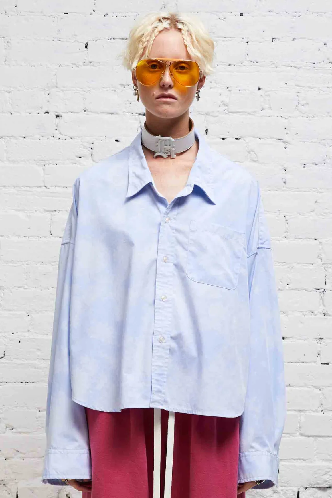 Women R13 Tops*DROP NECK CROPPED SHIRT - CLOUDY BLUE