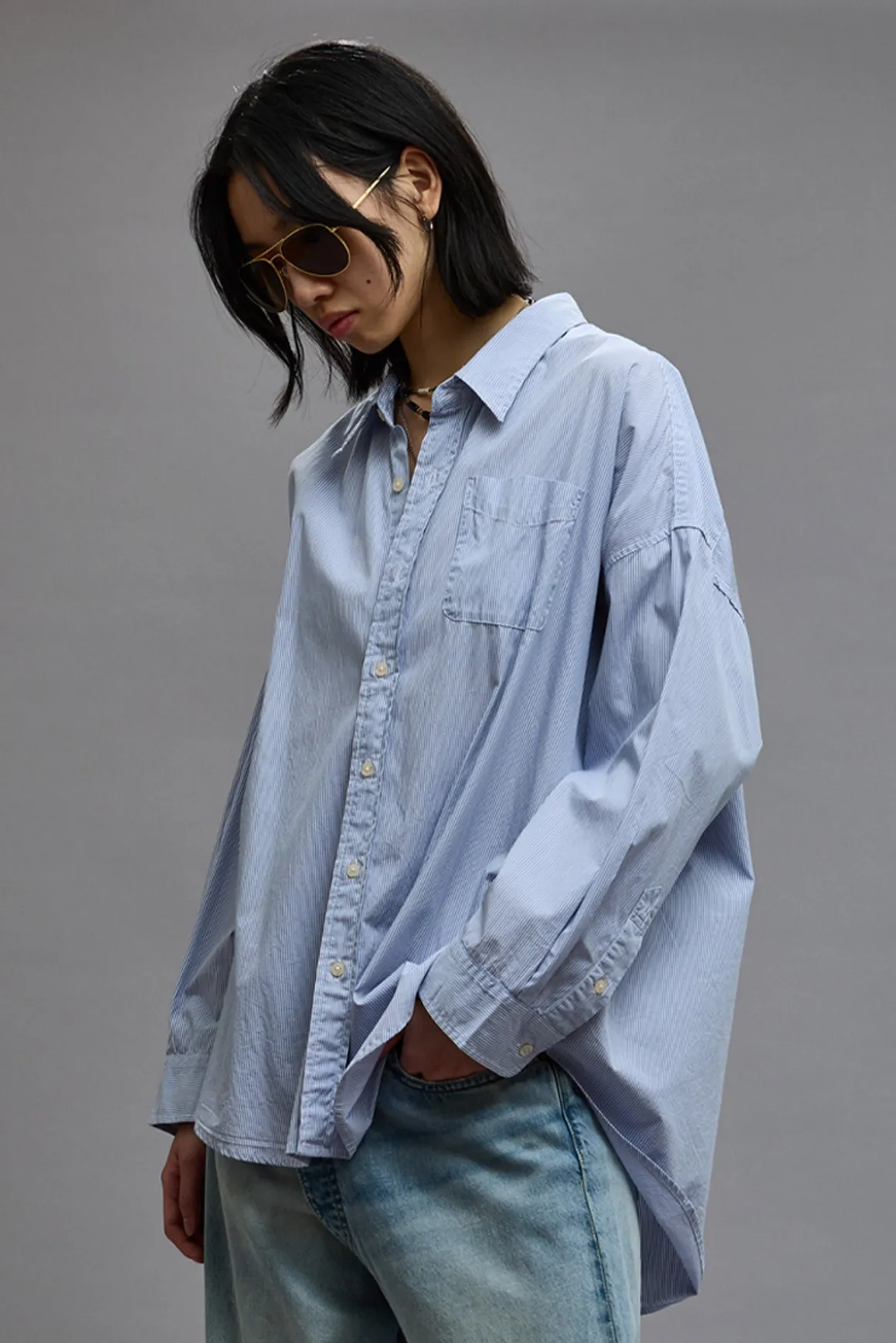 Women R13 Tops*DROP NECK SHIRT - BLUE AND WHITE STRIPE