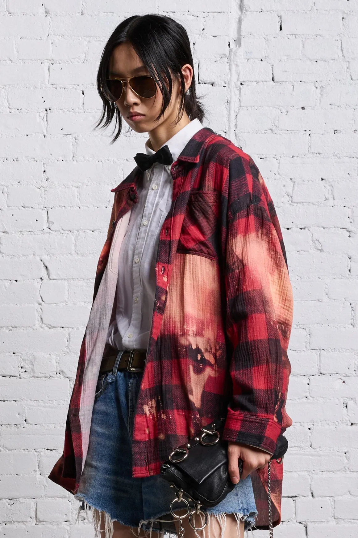 Women R13 Tops*DROP NECK WORKSHIRT - RED BUFFALO OVERDYE