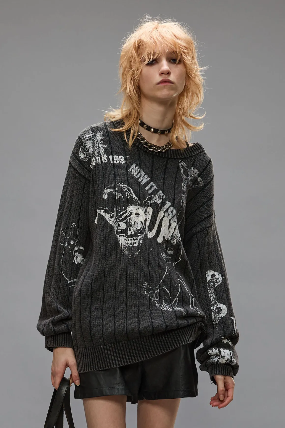 Women R13 Sweaters*DROP NEEDLE SWEATER - ACID BLACK