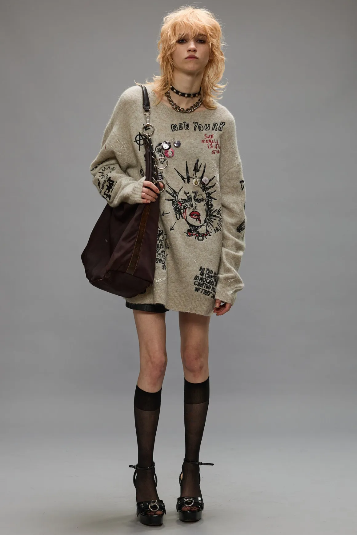 Women R13 Sweaters*EMBROIDERED BOYFRIEND SWEATER - OATMEAL