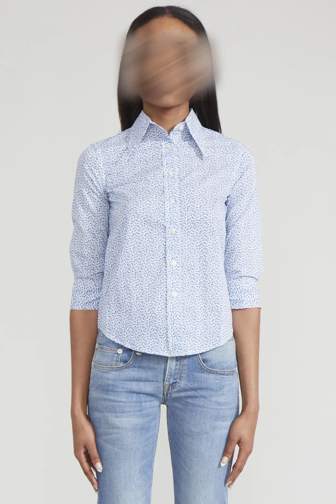 Women R13 Tops*EXAGGERATED COLLAR SHIRT - BLUE PATTERN