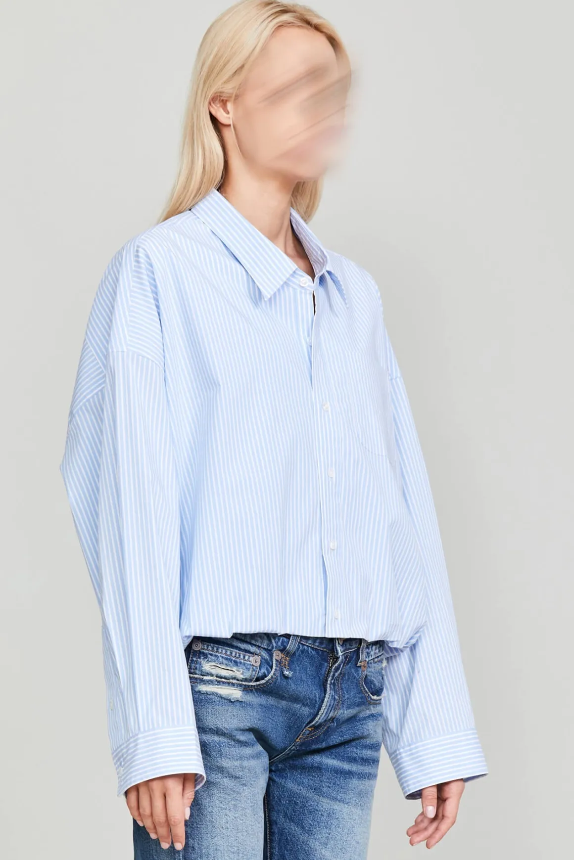 Women R13 Tops*GATHERED HEM SHIRT - LIGHT BLUE STRIPE