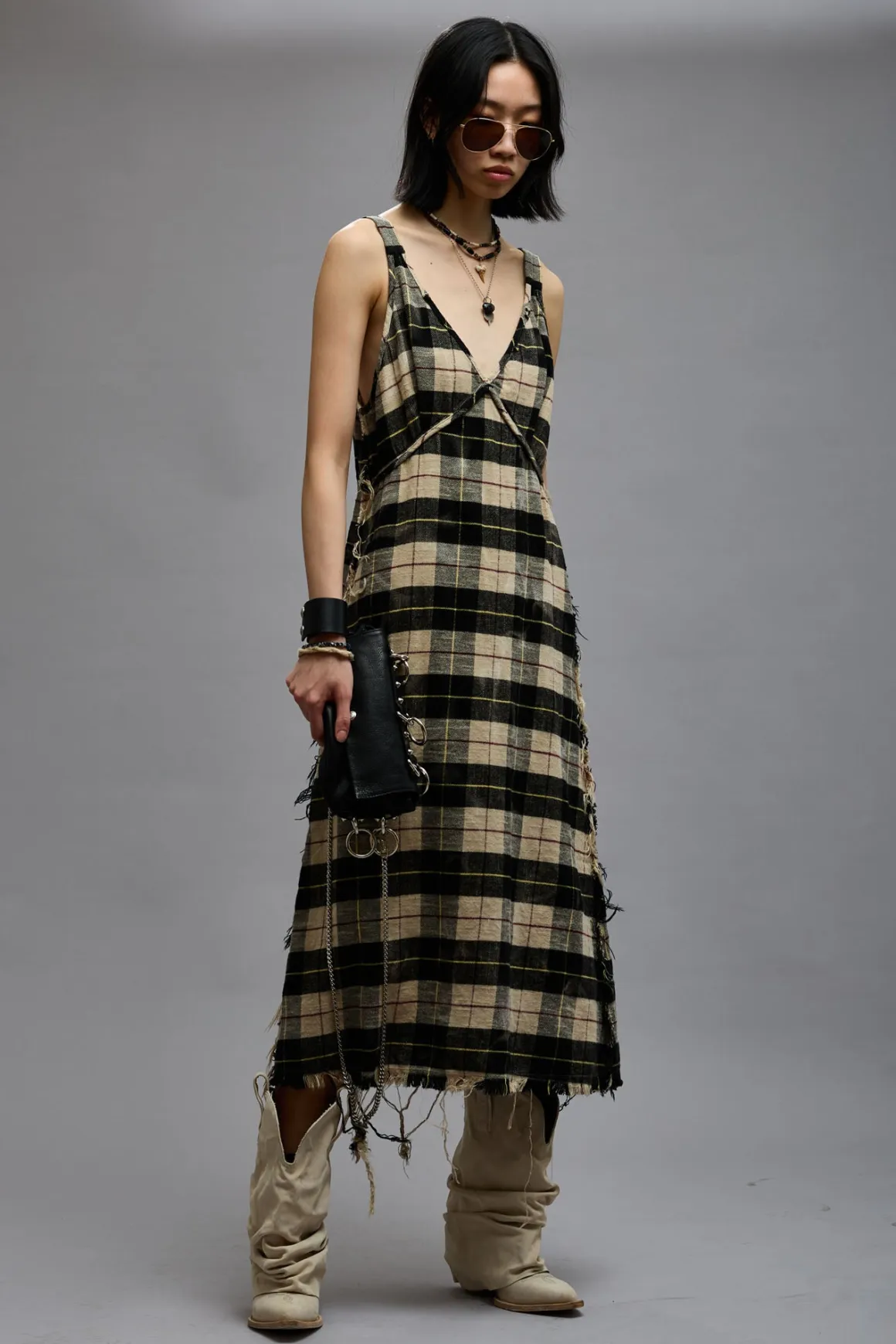 Women R13 Dresses & Skirts*GRUNGE SLIP - BLEACHED ECRU PLAID