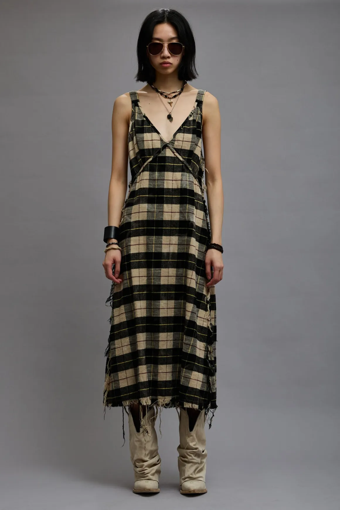 Women R13 Dresses & Skirts*GRUNGE SLIP - BLEACHED ECRU PLAID