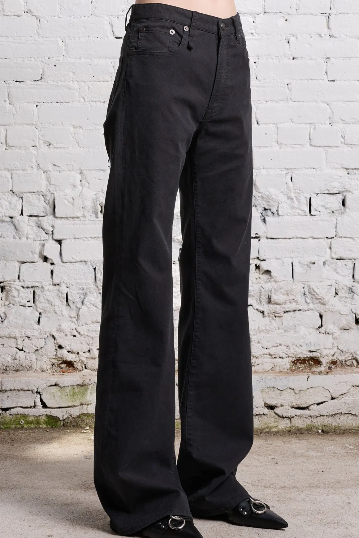 Women R13 Wide Leg*JANE JEAN - BLACK BEDFORD CORD STRETCH