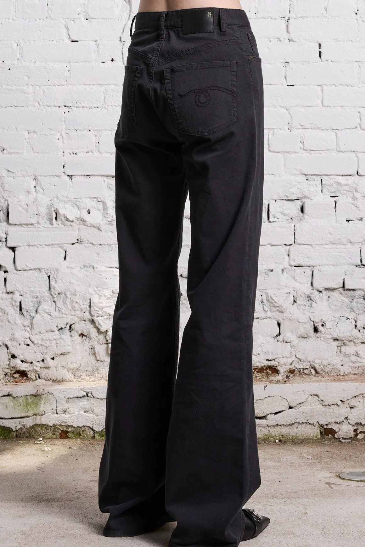 Women R13 Wide Leg*JANE JEAN - BLACK BEDFORD CORD STRETCH