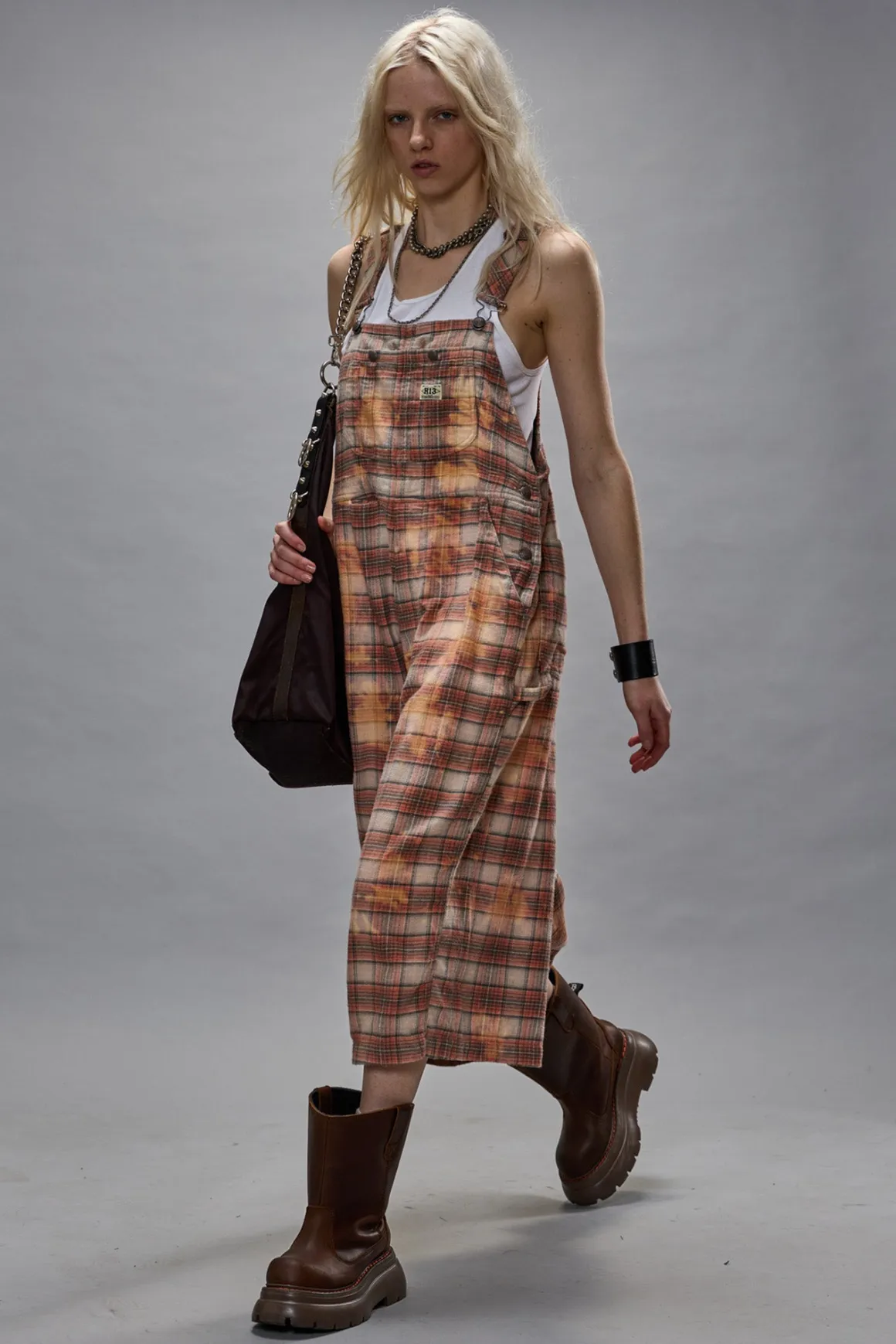 Women R13 Pants & Shorts*JUMBO OVERALL - BLEACHED ORANGE PLAID