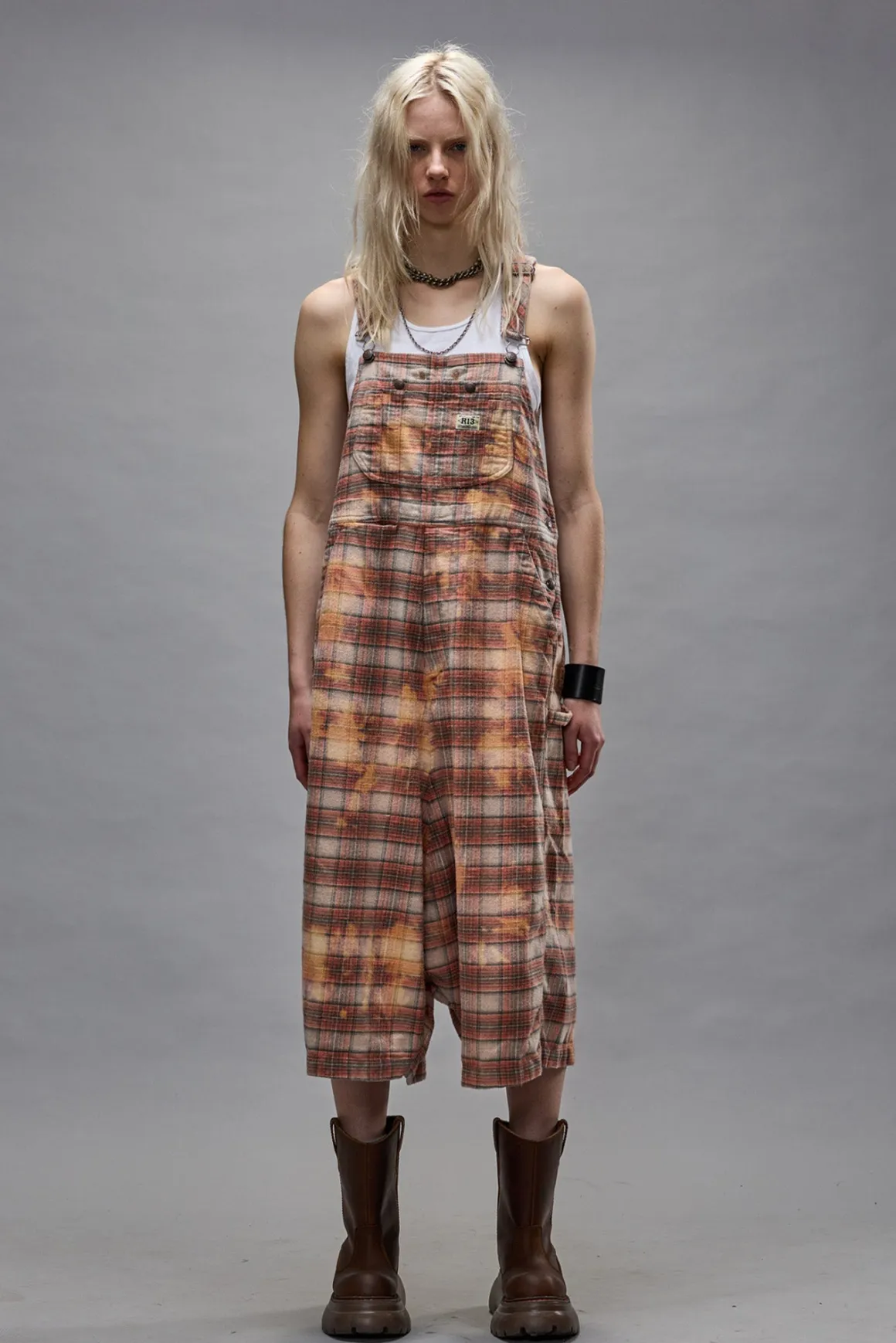 Women R13 Pants & Shorts*JUMBO OVERALL - BLEACHED ORANGE PLAID