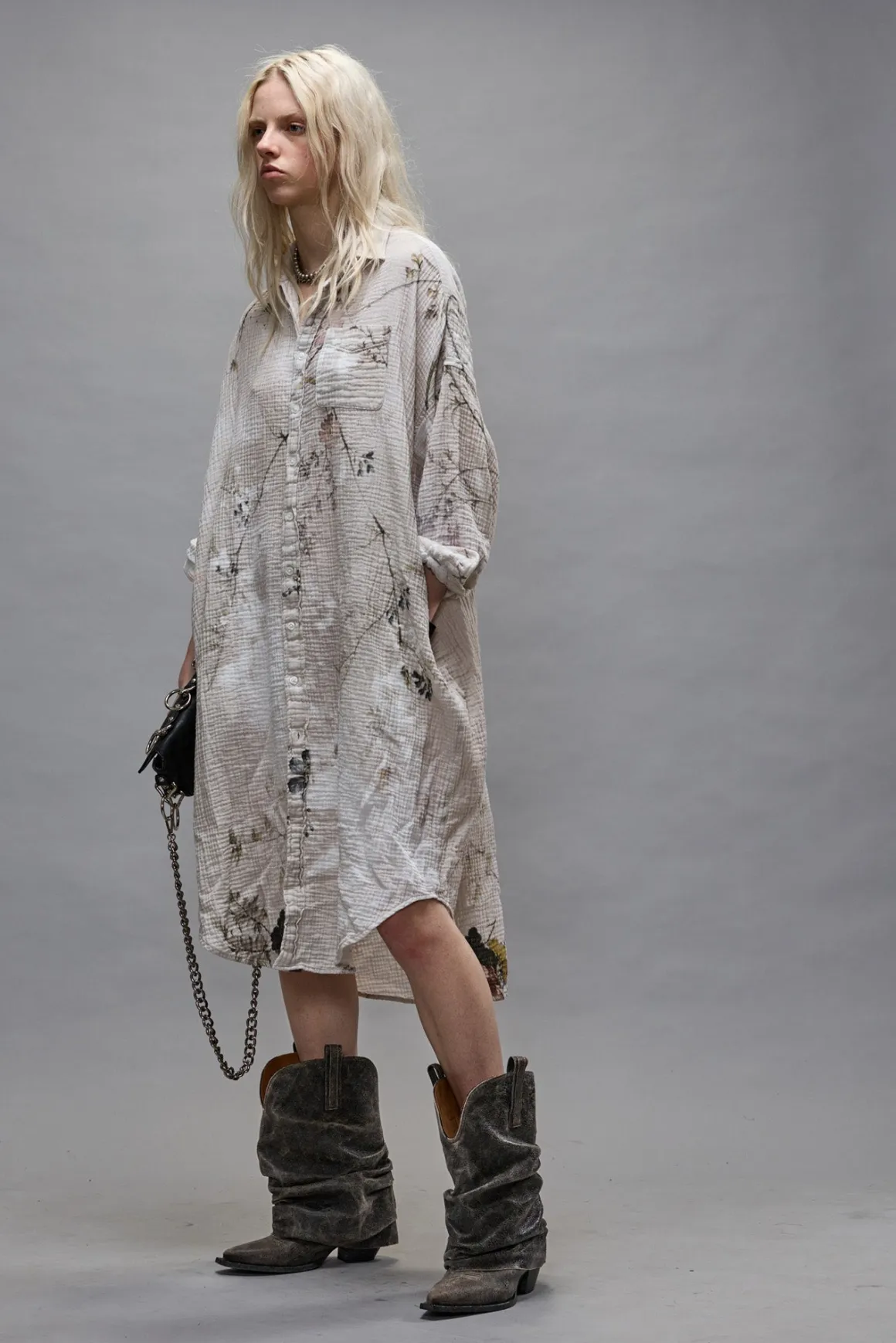 Women R13 Tops*JUMBO SHIRTDRESS - BLEACHED CREAM FLORAL